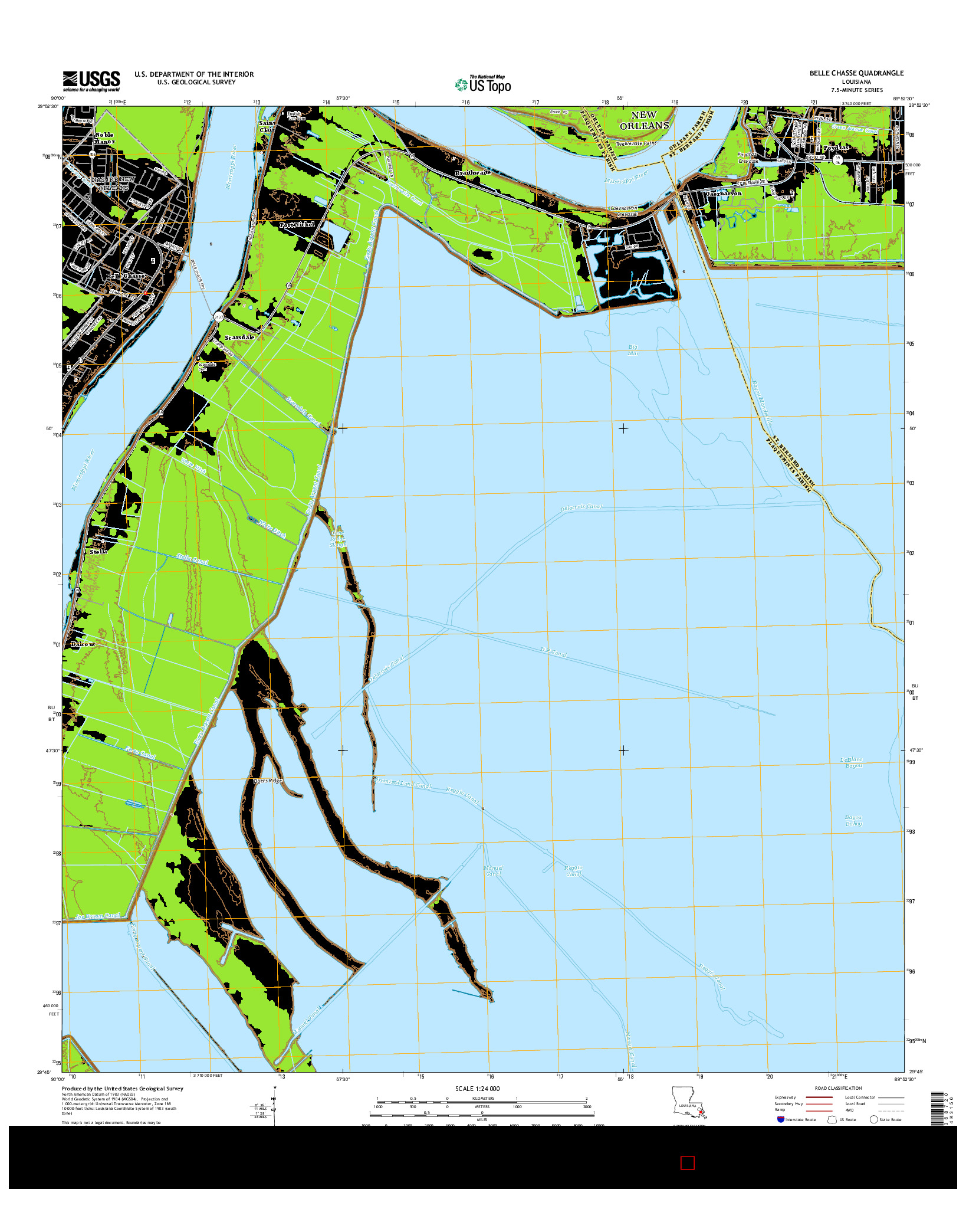 USGS US TOPO 7.5-MINUTE MAP FOR BELLE CHASSE, LA 2015