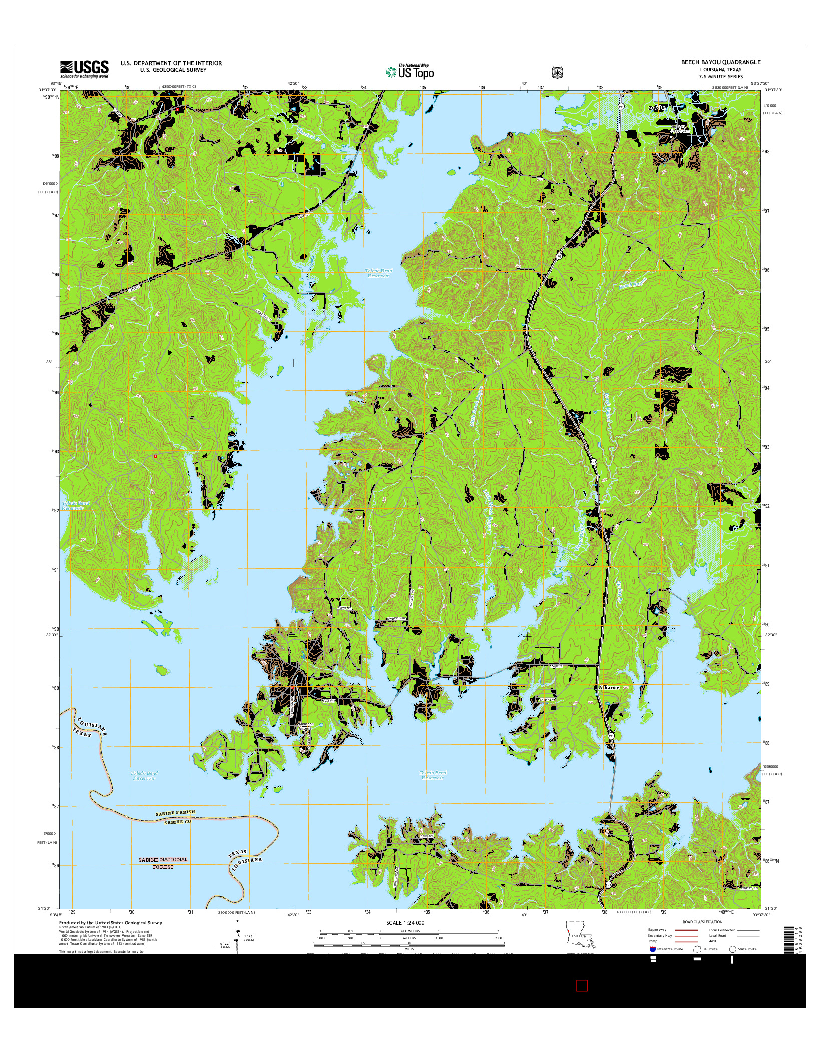 USGS US TOPO 7.5-MINUTE MAP FOR BEECH BAYOU, LA-TX 2015