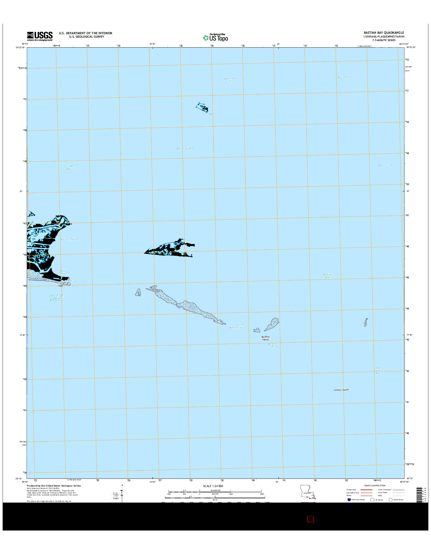 USGS US TOPO 7.5-MINUTE MAP FOR BASTIAN BAY, LA 2015