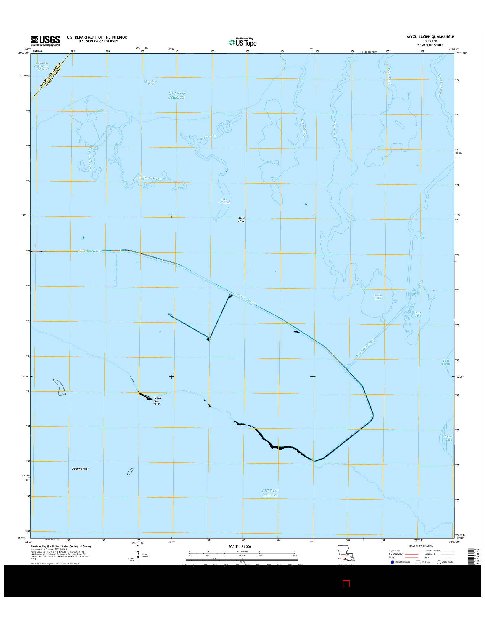 USGS US TOPO 7.5-MINUTE MAP FOR BAYOU LUCIEN, LA 2015