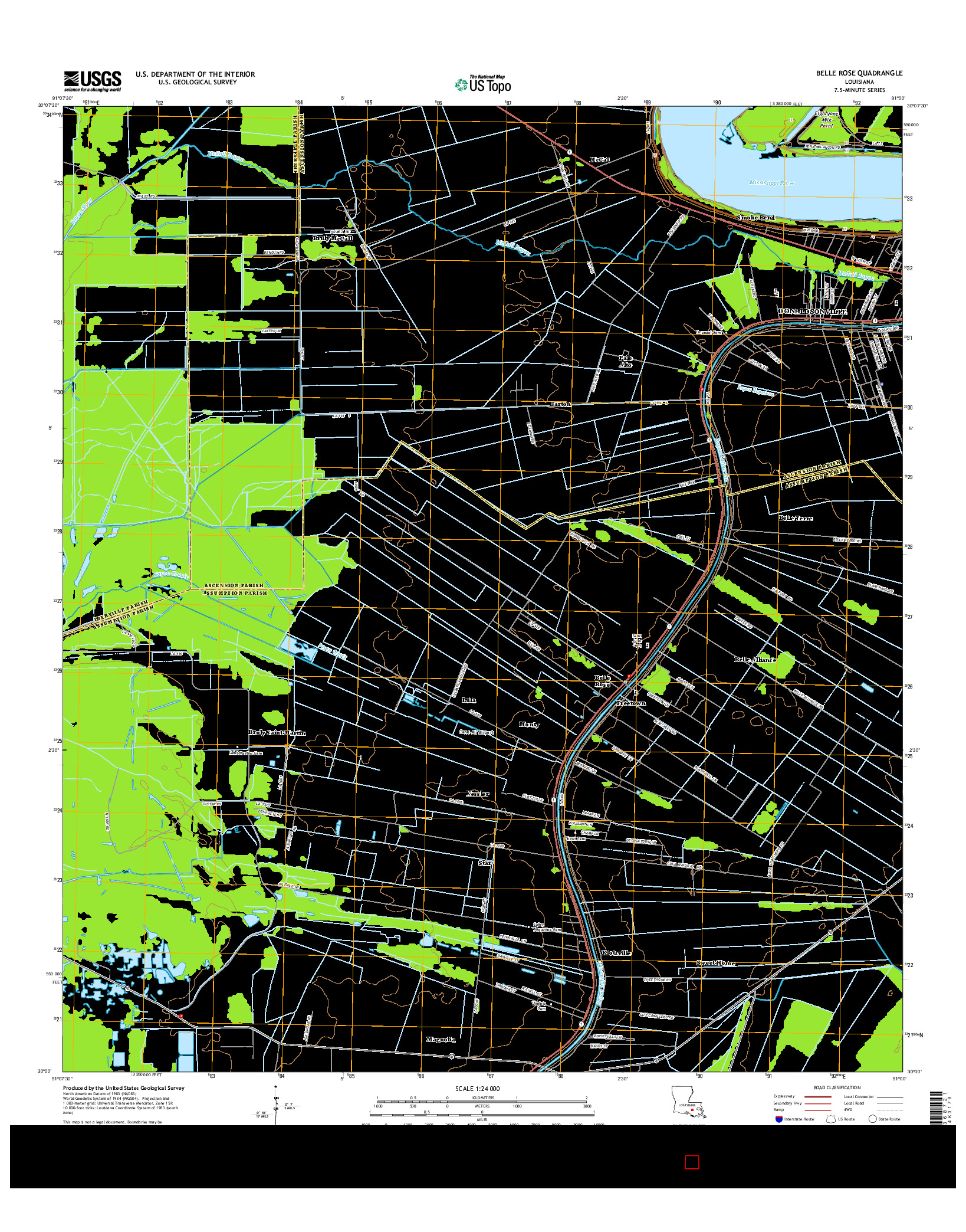 USGS US TOPO 7.5-MINUTE MAP FOR BELLE ROSE, LA 2015