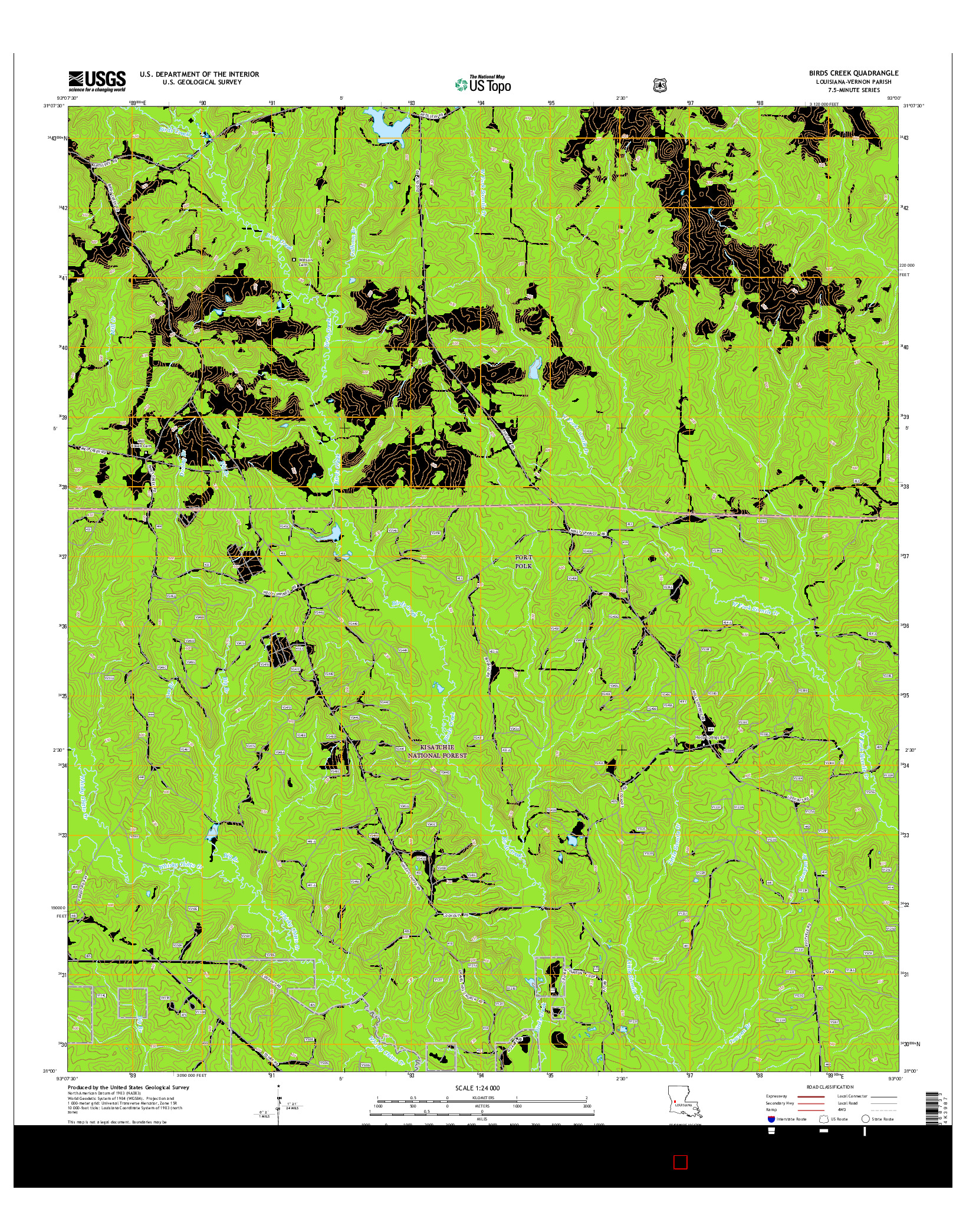 USGS US TOPO 7.5-MINUTE MAP FOR BIRDS CREEK, LA 2015