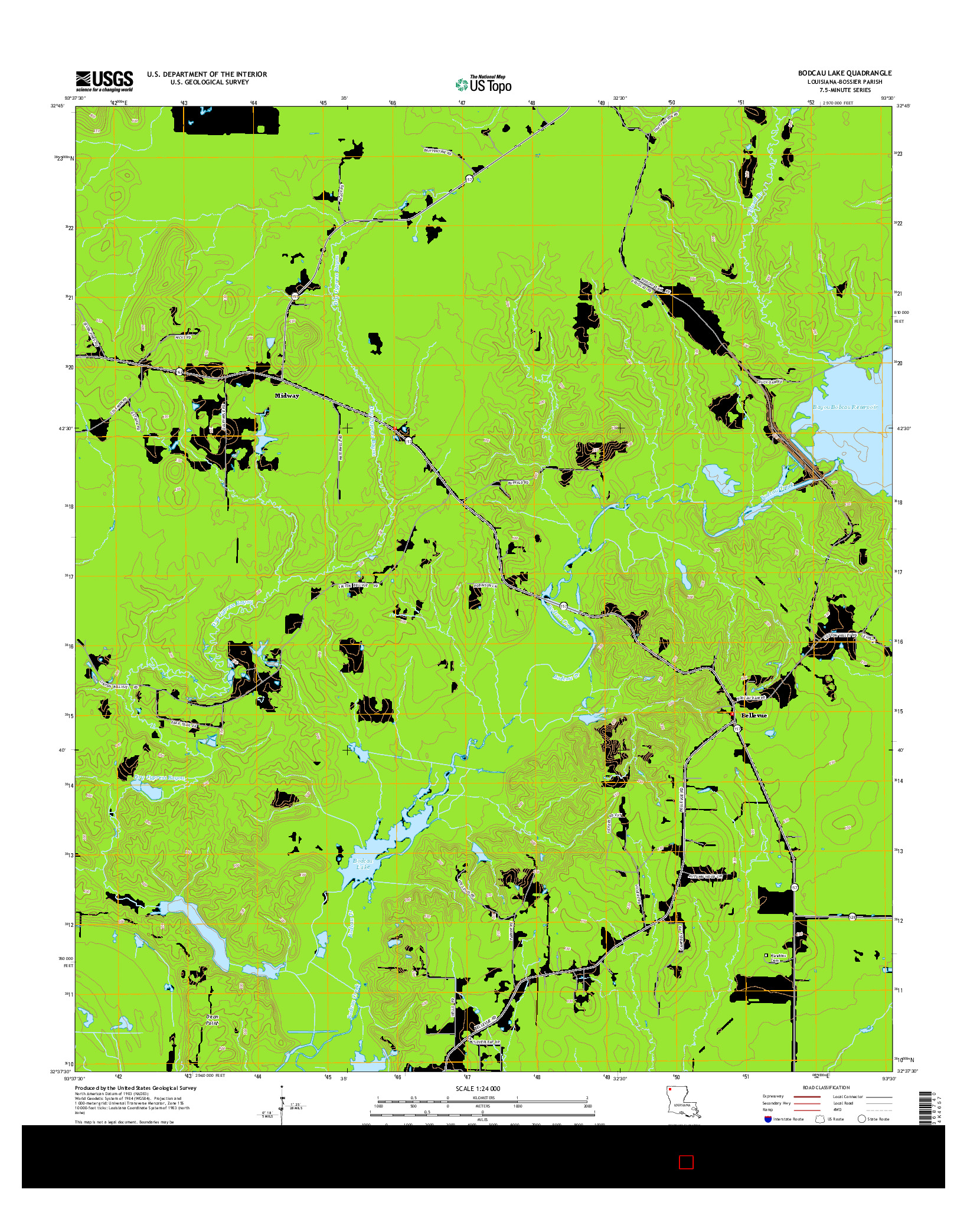 USGS US TOPO 7.5-MINUTE MAP FOR BODCAU LAKE, LA 2015