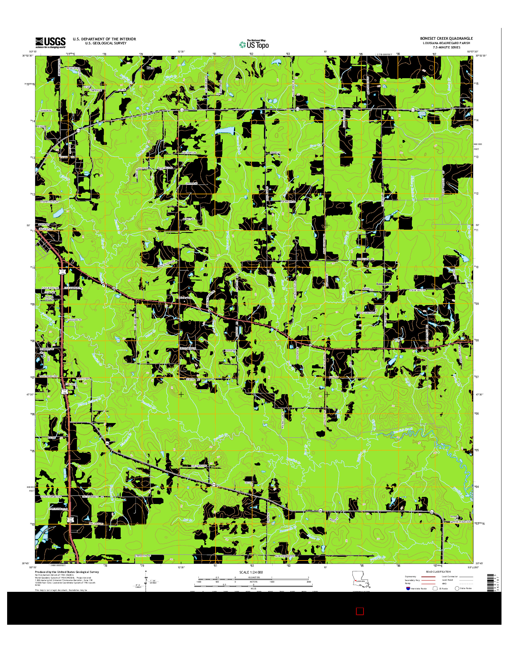 USGS US TOPO 7.5-MINUTE MAP FOR BONESET CREEK, LA 2015