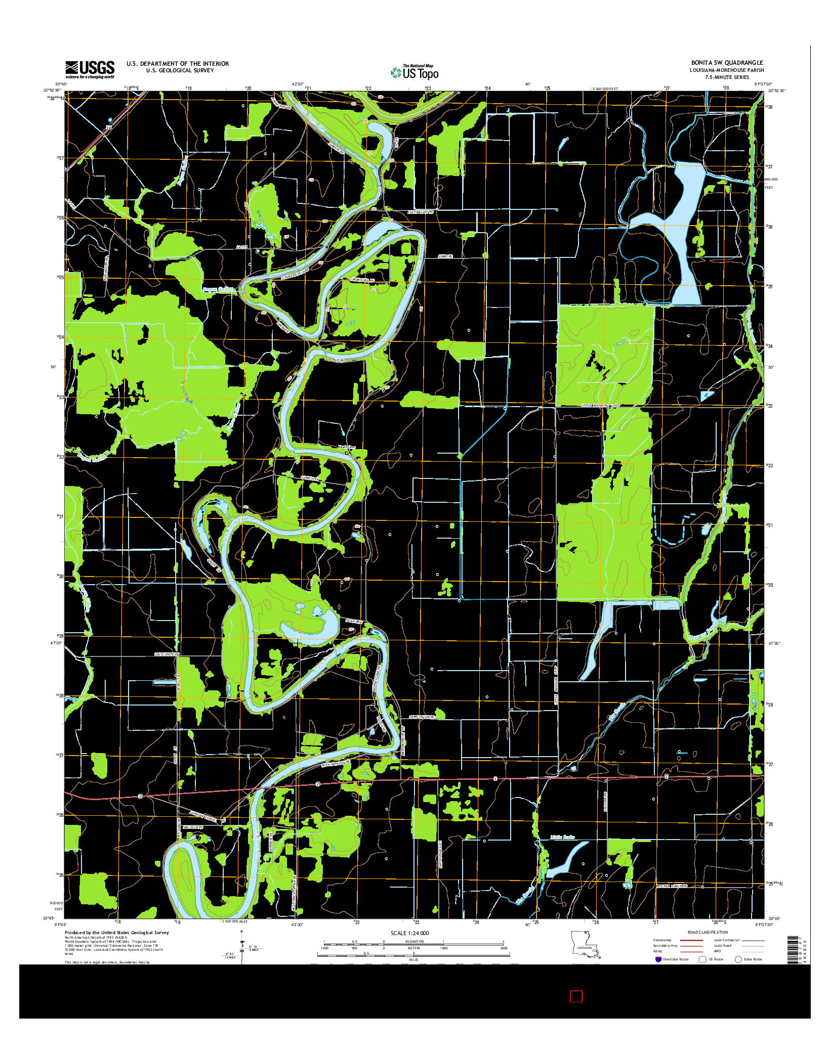 USGS US TOPO 7.5-MINUTE MAP FOR BONITA SW, LA 2015