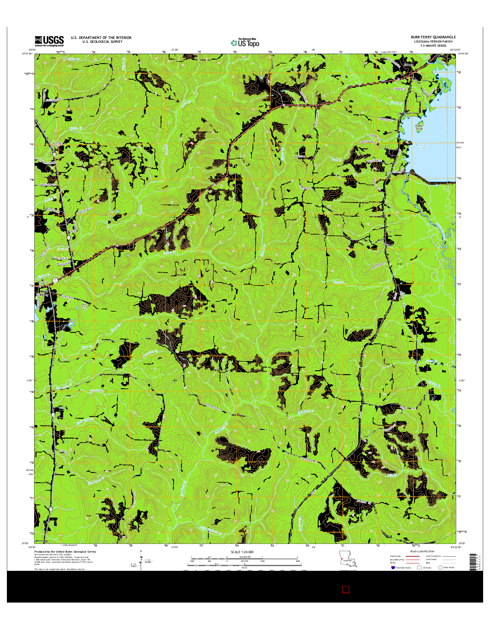 USGS US TOPO 7.5-MINUTE MAP FOR BURR FERRY, LA 2015