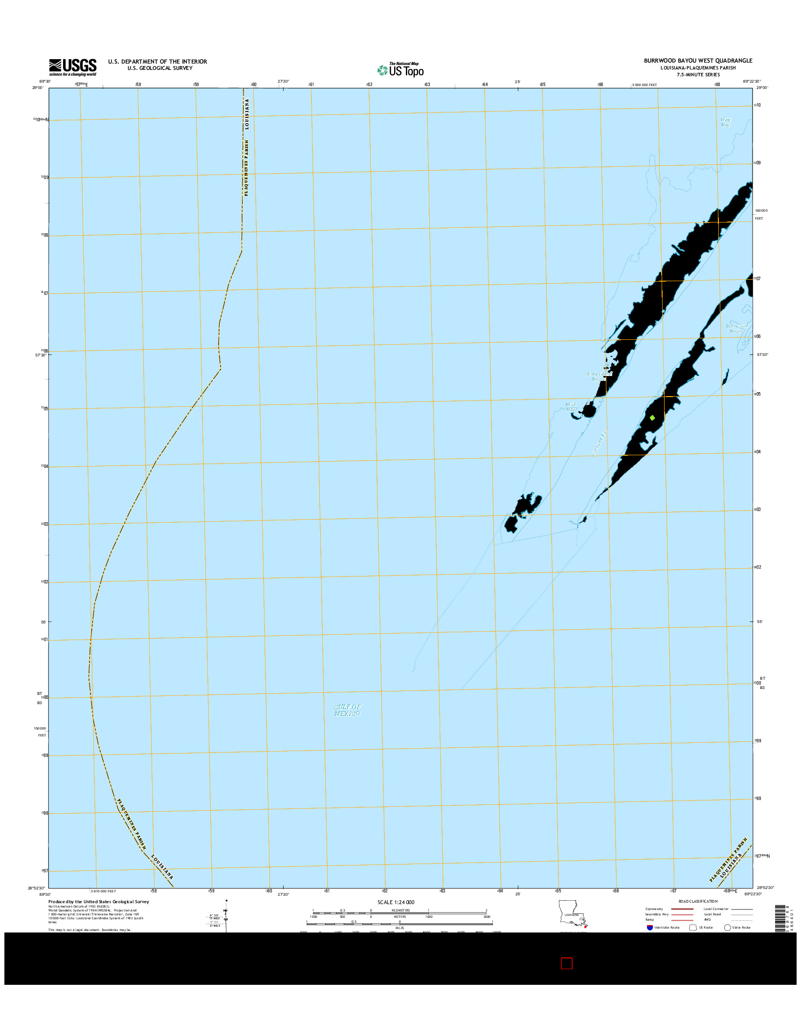 USGS US TOPO 7.5-MINUTE MAP FOR BURRWOOD BAYOU WEST, LA 2015