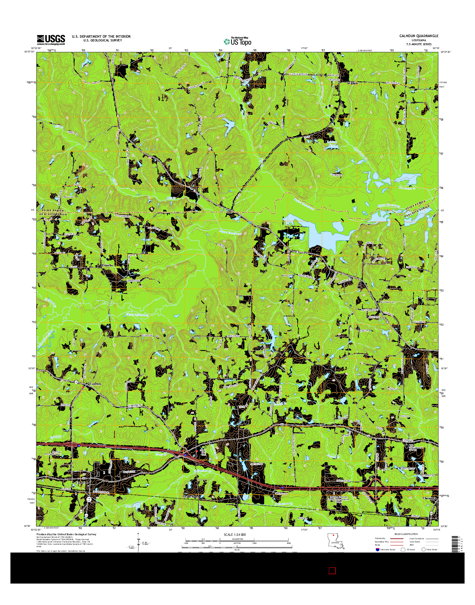 USGS US TOPO 7.5-MINUTE MAP FOR CALHOUN, LA 2015