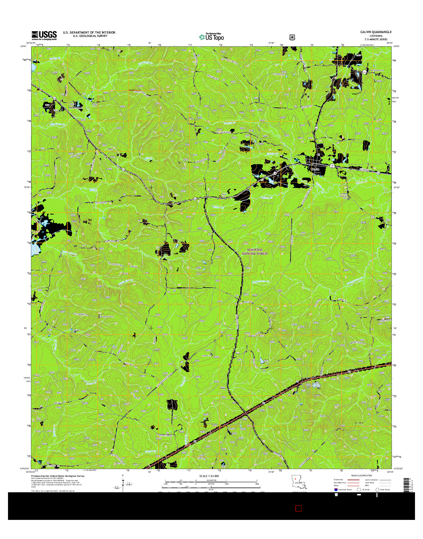 USGS US TOPO 7.5-MINUTE MAP FOR CALVIN, LA 2015