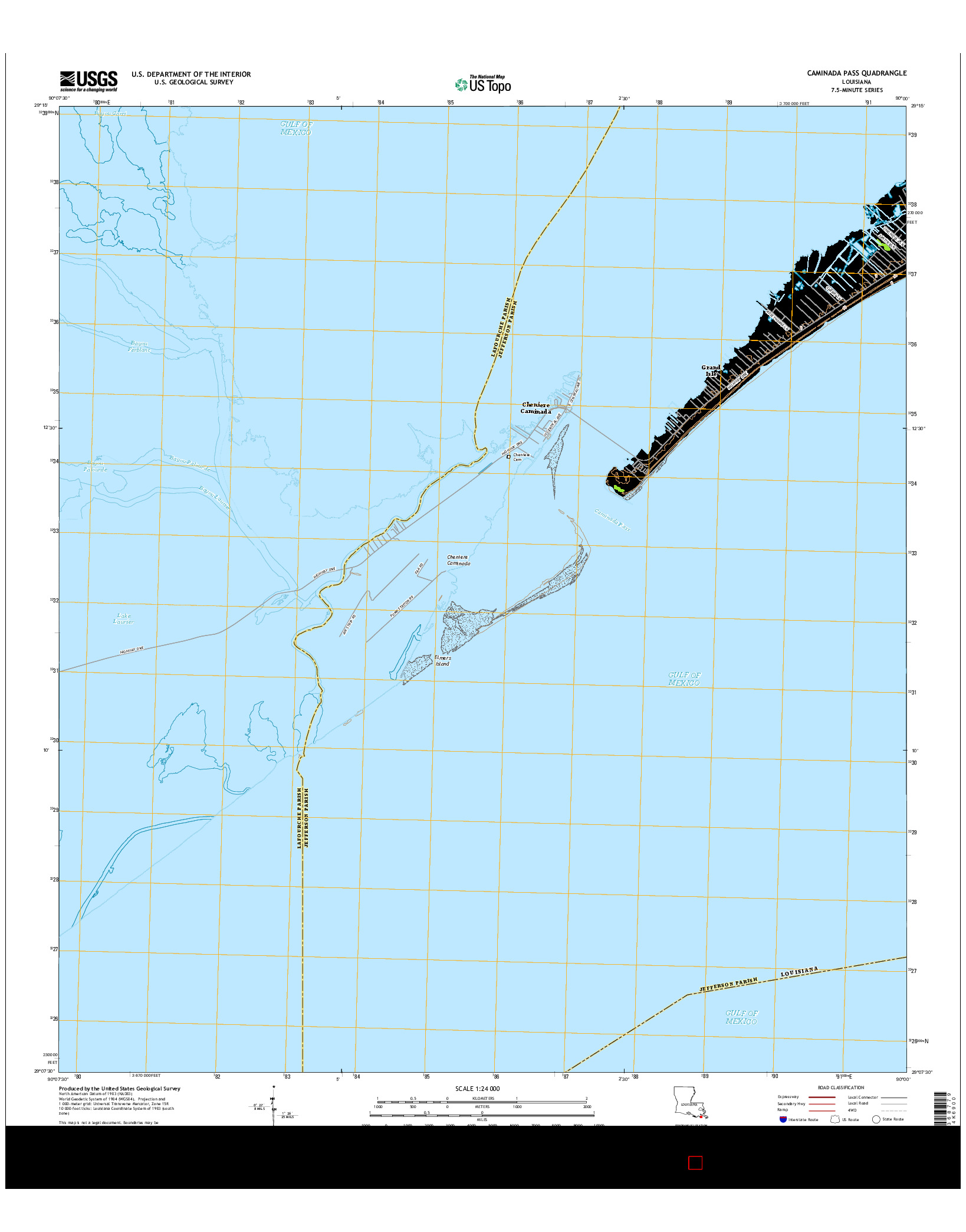USGS US TOPO 7.5-MINUTE MAP FOR CAMINADA PASS, LA 2015