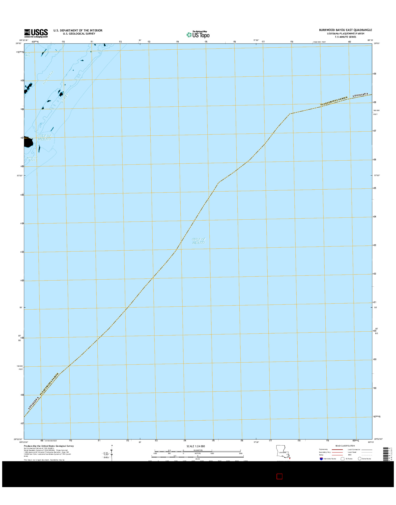 USGS US TOPO 7.5-MINUTE MAP FOR BURRWOOD BAYOU EAST, LA 2015