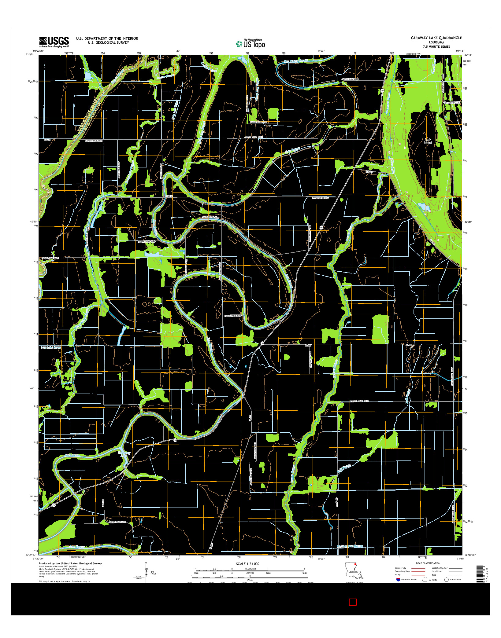 USGS US TOPO 7.5-MINUTE MAP FOR CARAWAY LAKE, LA 2015