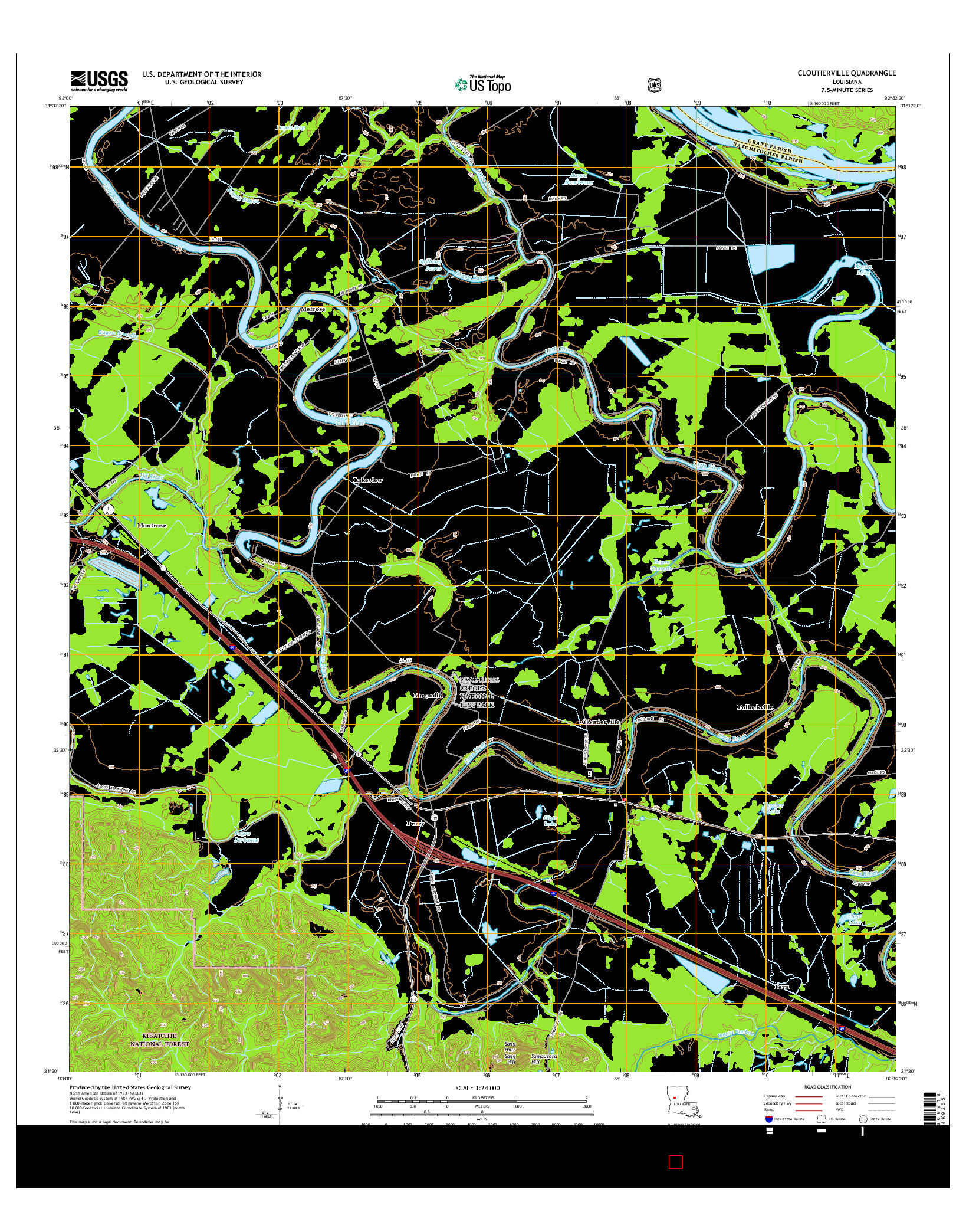 USGS US TOPO 7.5-MINUTE MAP FOR CLOUTIERVILLE, LA 2015