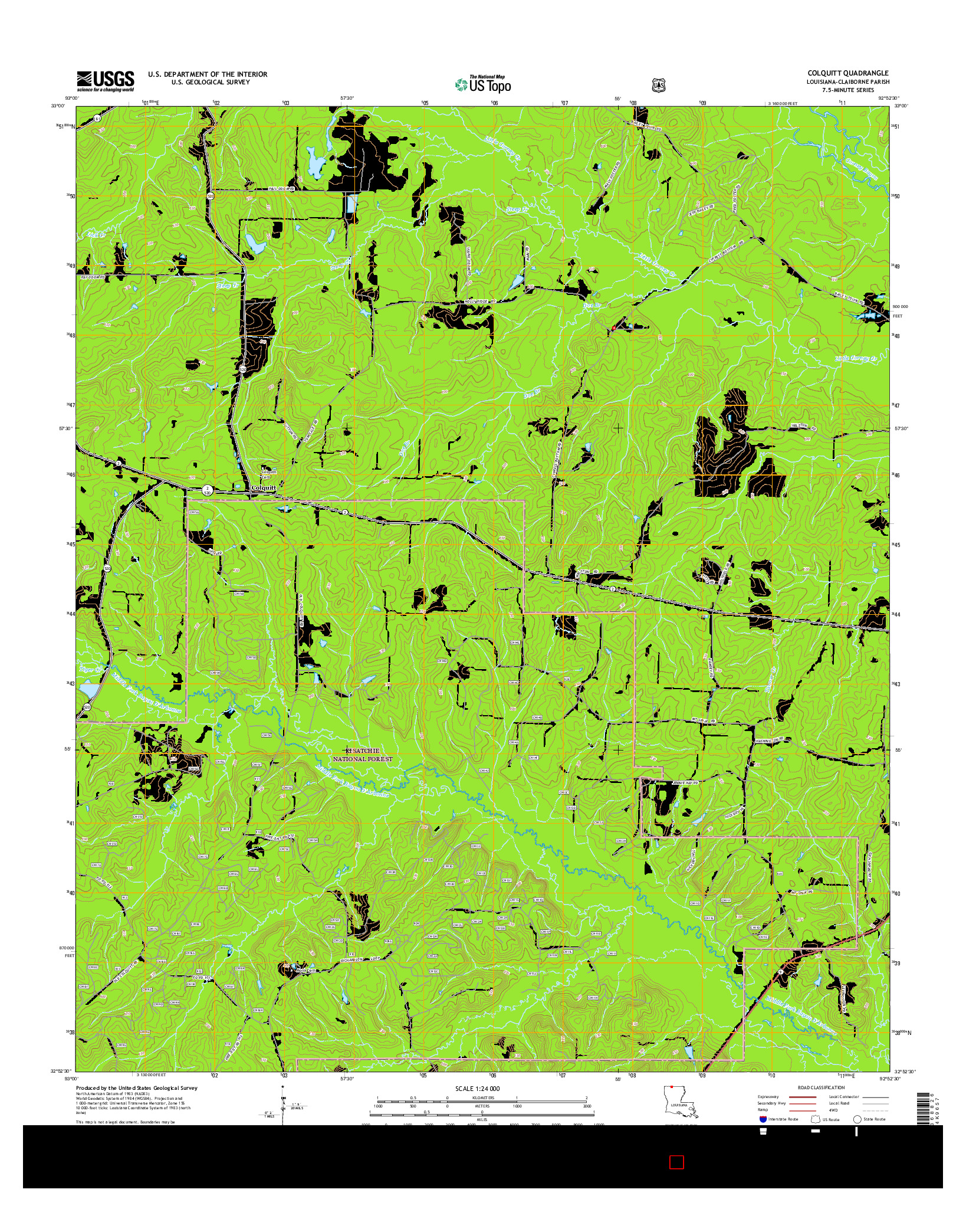 USGS US TOPO 7.5-MINUTE MAP FOR COLQUITT, LA 2015