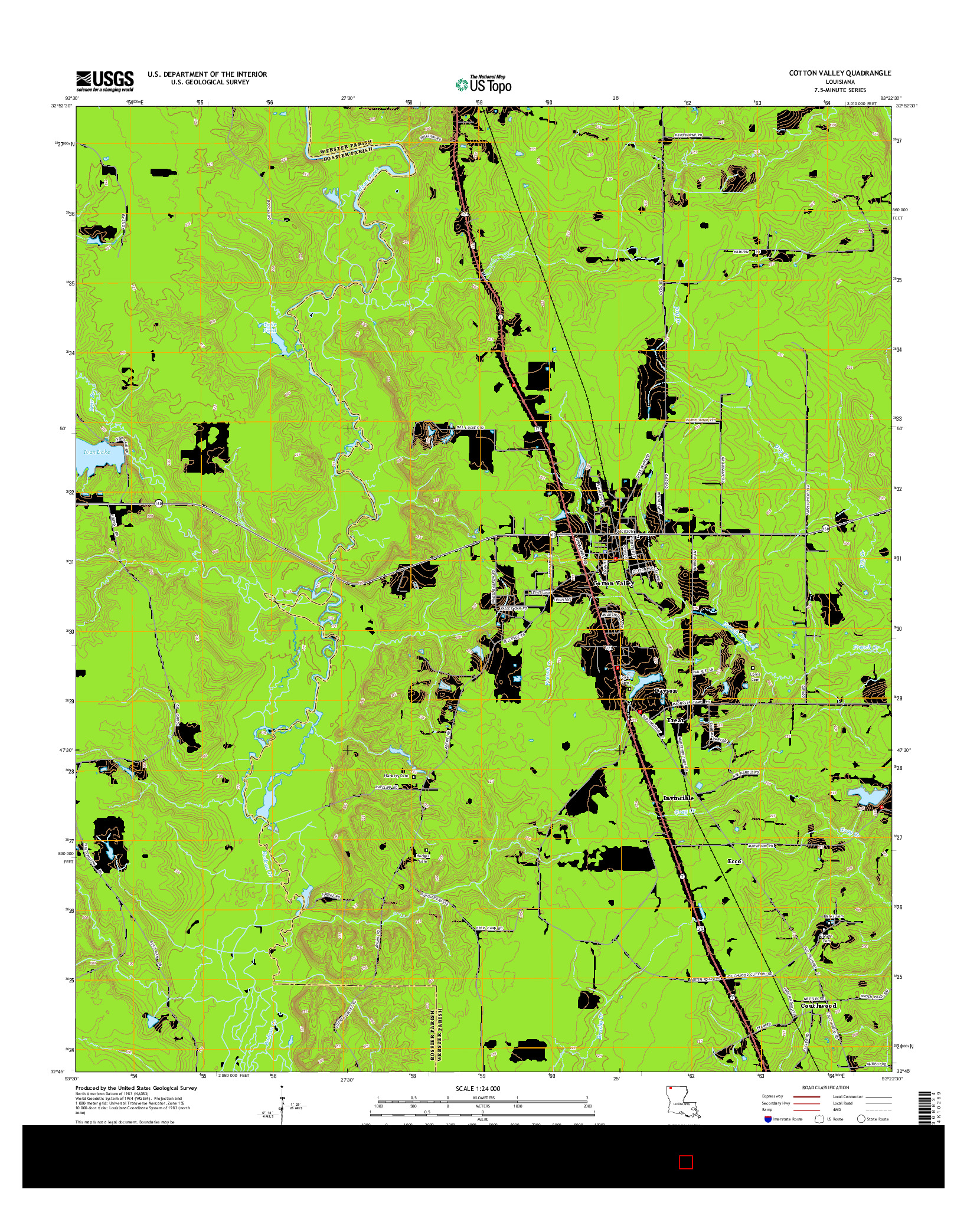 USGS US TOPO 7.5-MINUTE MAP FOR COTTON VALLEY, LA 2015