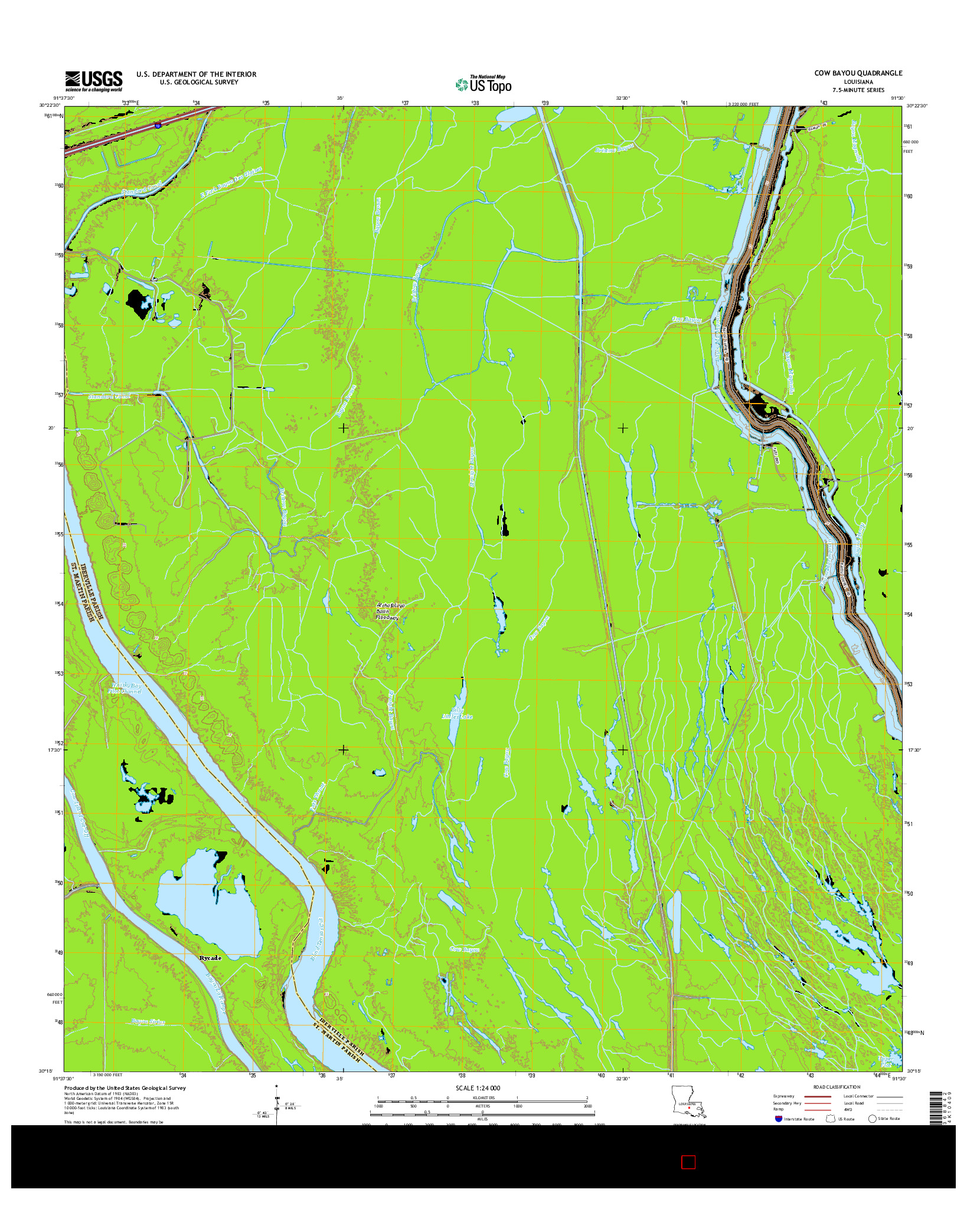 USGS US TOPO 7.5-MINUTE MAP FOR COW BAYOU, LA 2015