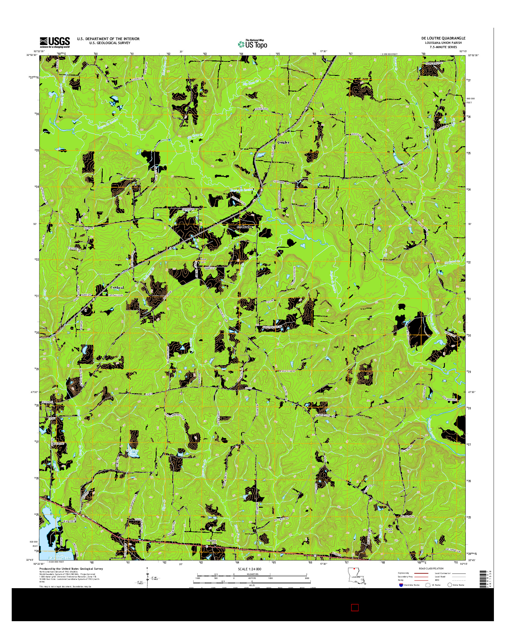 USGS US TOPO 7.5-MINUTE MAP FOR DE LOUTRE, LA 2015