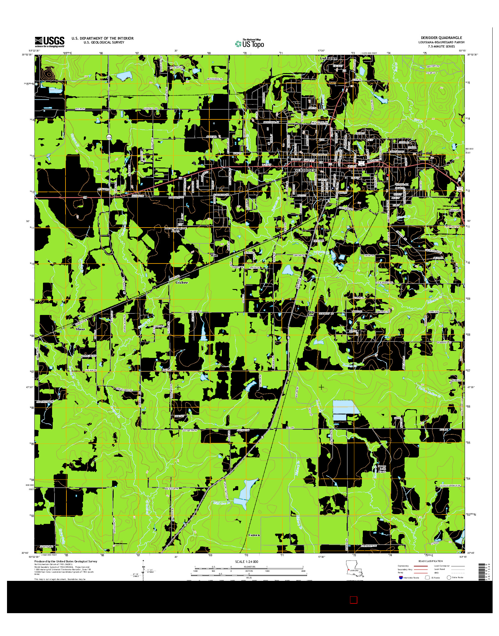 USGS US TOPO 7.5-MINUTE MAP FOR DERIDDER, LA 2015