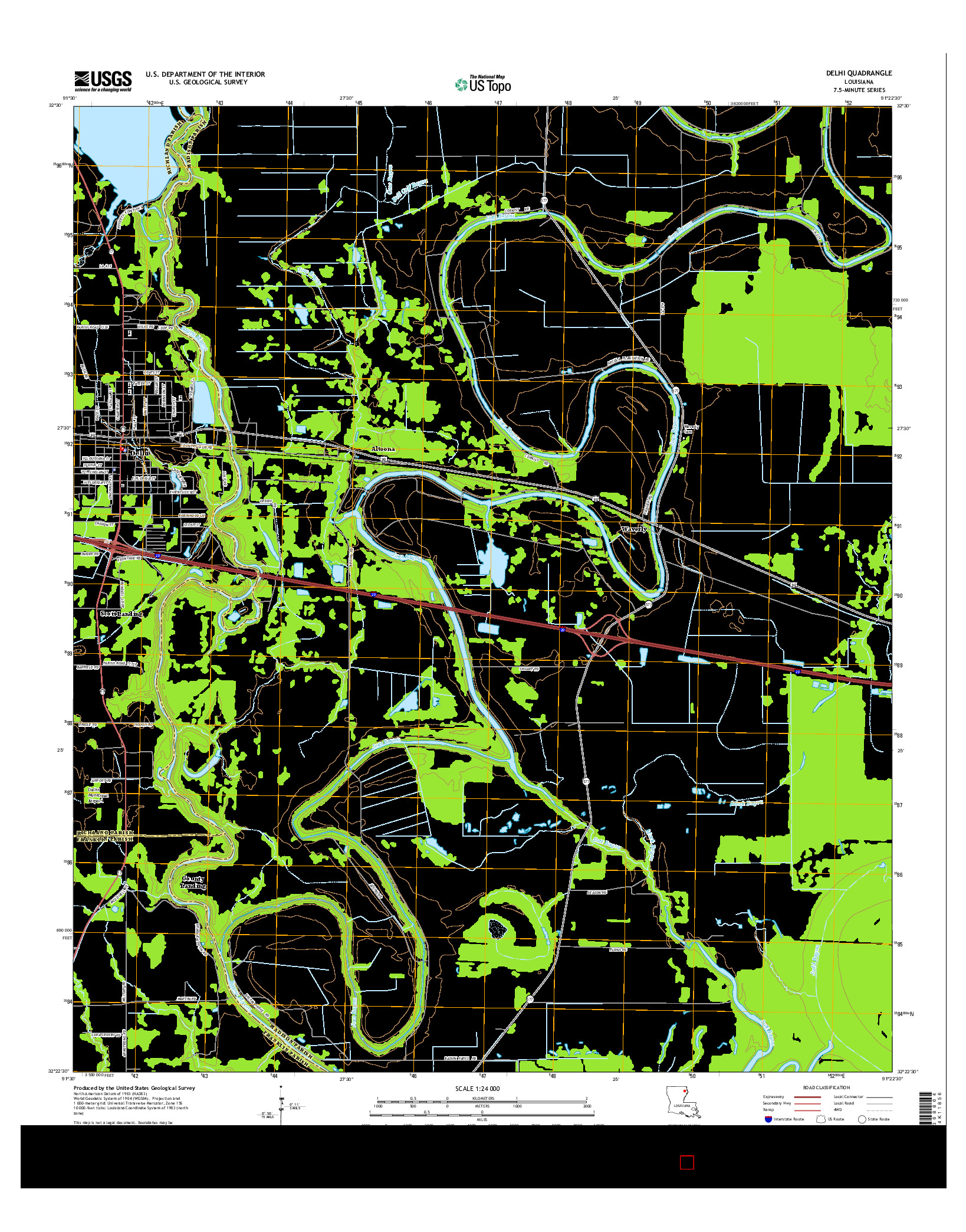 USGS US TOPO 7.5-MINUTE MAP FOR DELHI, LA 2015