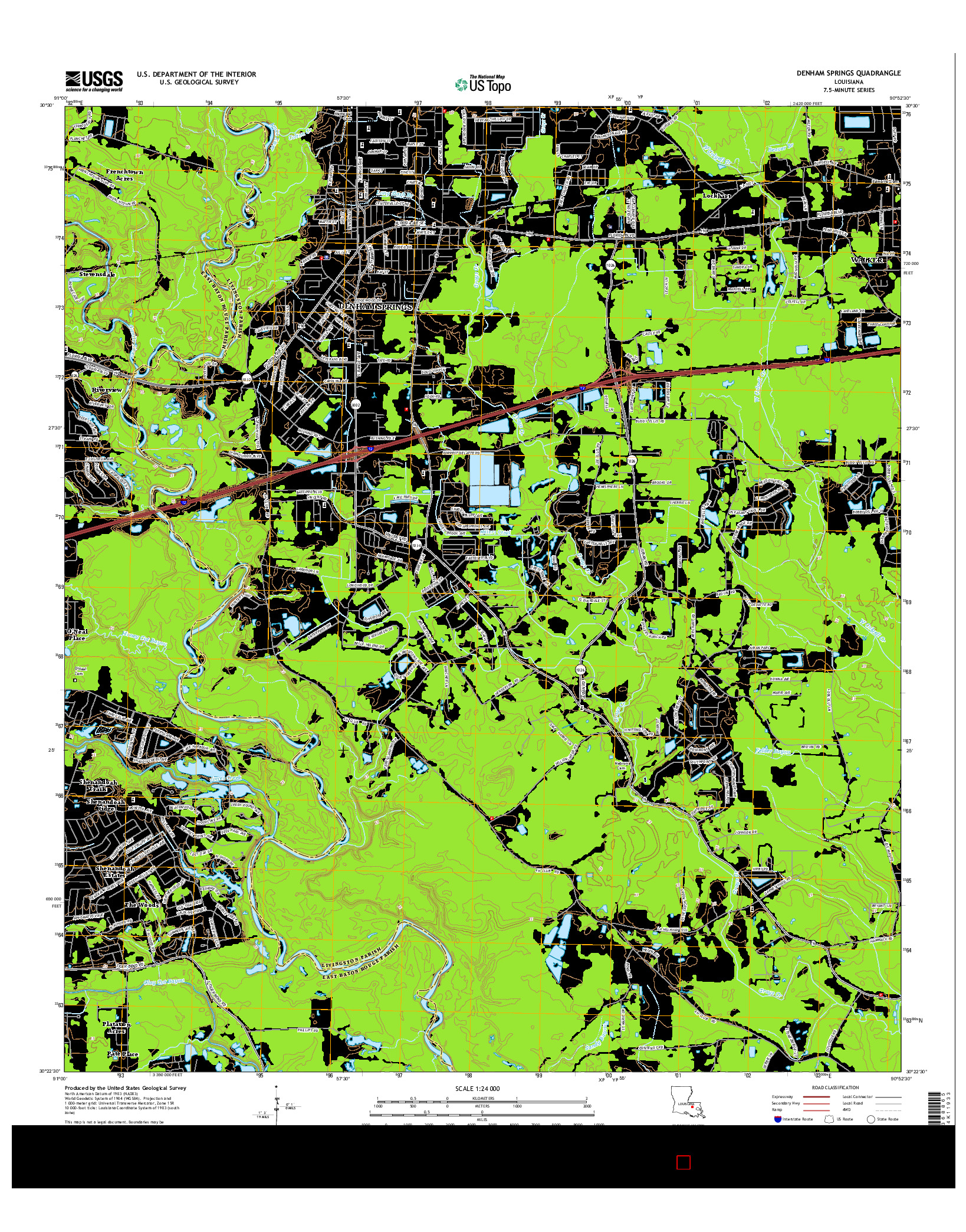 USGS US TOPO 7.5-MINUTE MAP FOR DENHAM SPRINGS, LA 2015