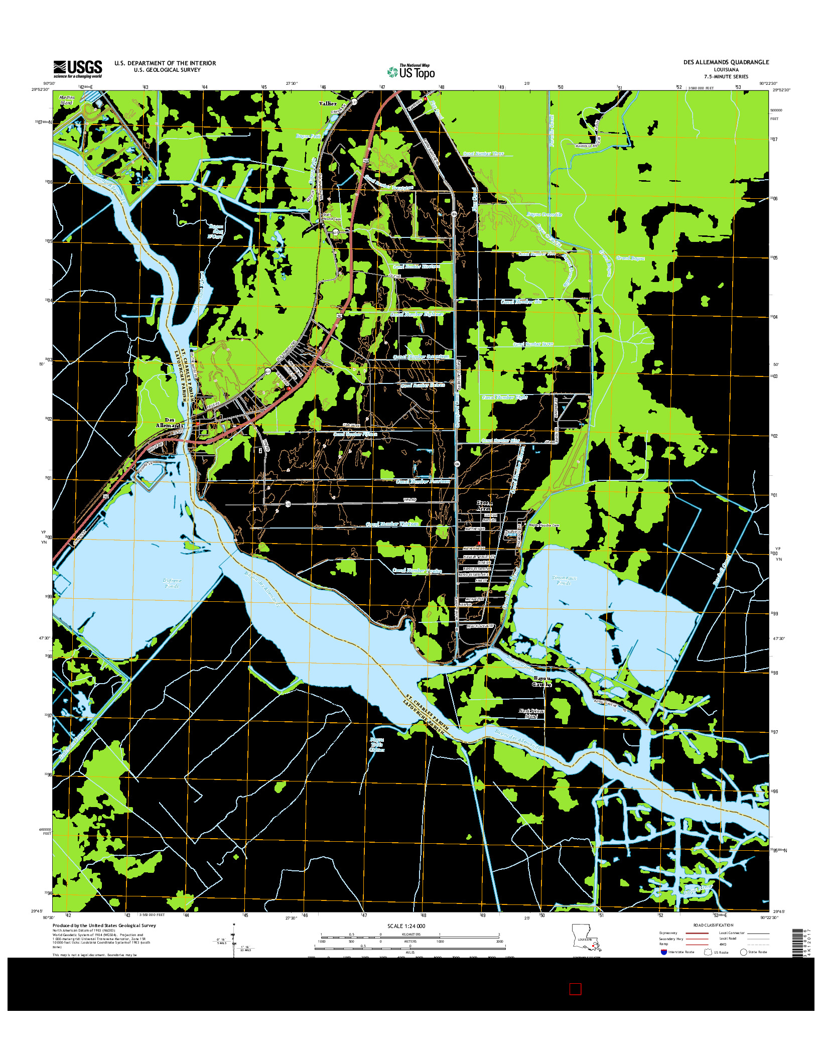 USGS US TOPO 7.5-MINUTE MAP FOR DES ALLEMANDS, LA 2015