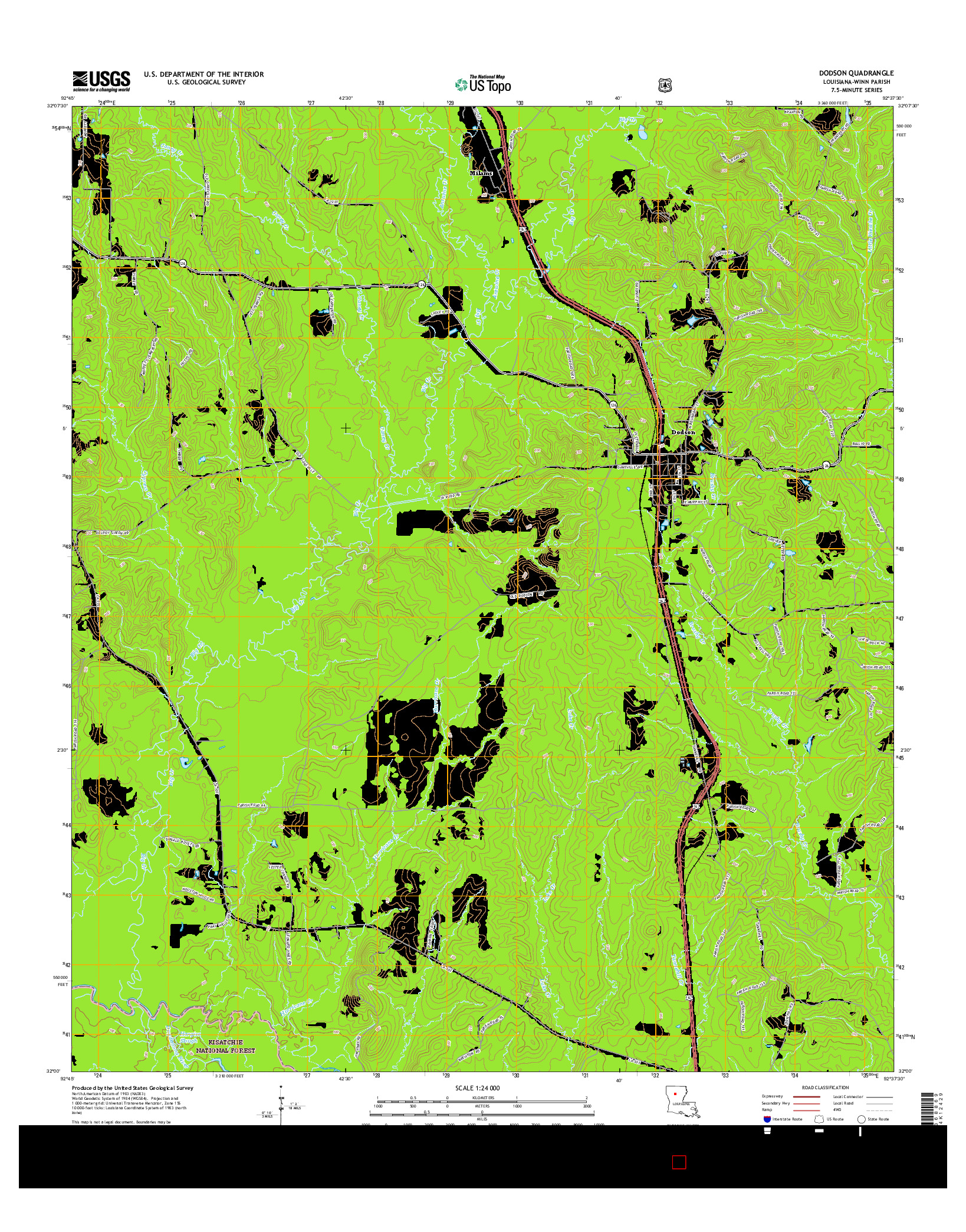 USGS US TOPO 7.5-MINUTE MAP FOR DODSON, LA 2015