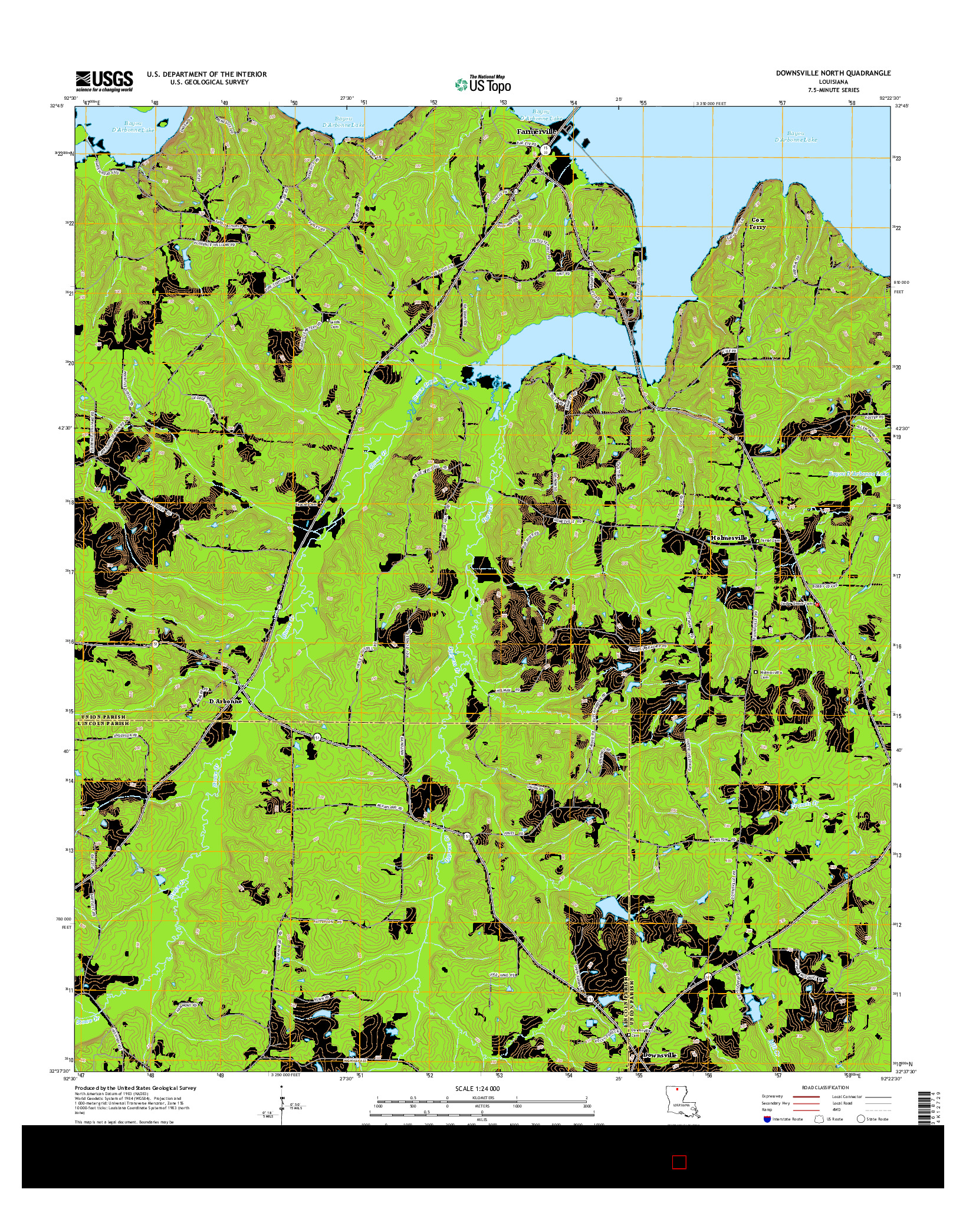 USGS US TOPO 7.5-MINUTE MAP FOR DOWNSVILLE NORTH, LA 2015