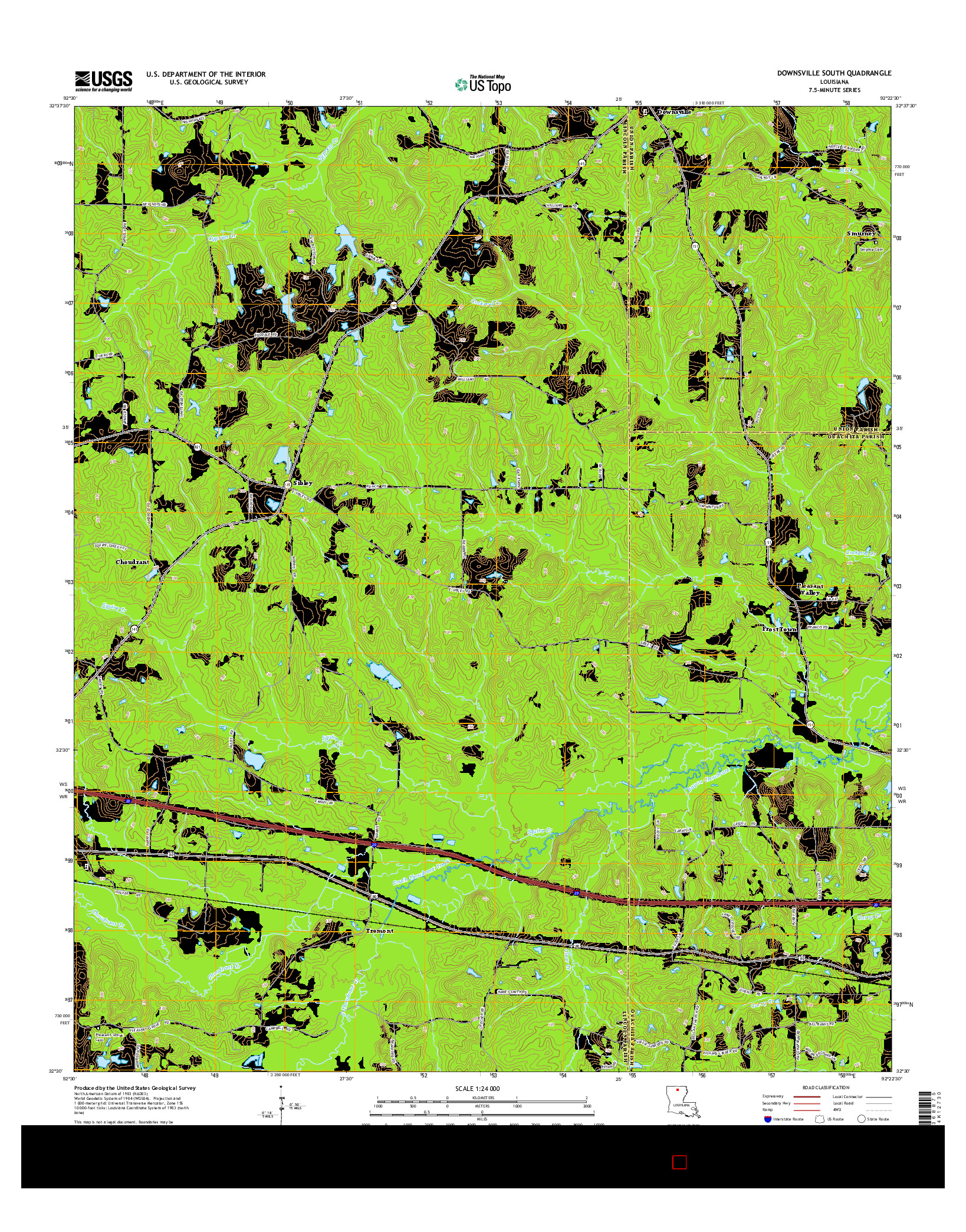USGS US TOPO 7.5-MINUTE MAP FOR DOWNSVILLE SOUTH, LA 2015