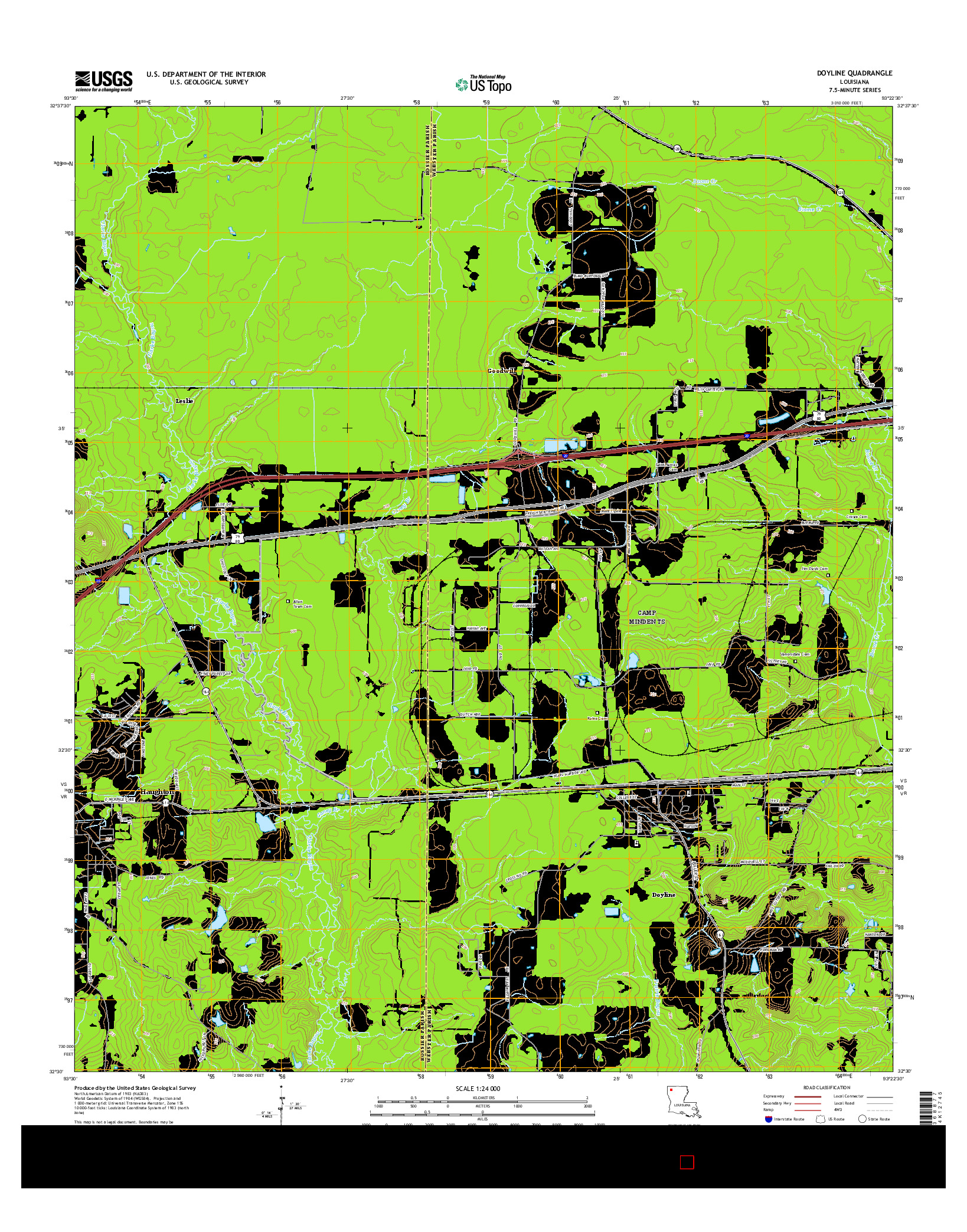 USGS US TOPO 7.5-MINUTE MAP FOR DOYLINE, LA 2015