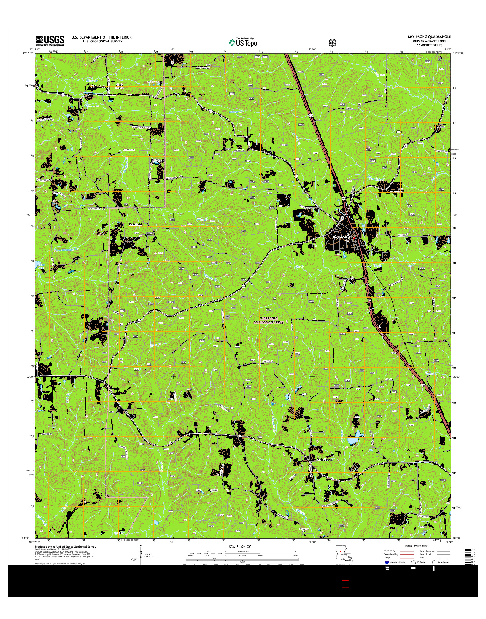 USGS US TOPO 7.5-MINUTE MAP FOR DRY PRONG, LA 2015