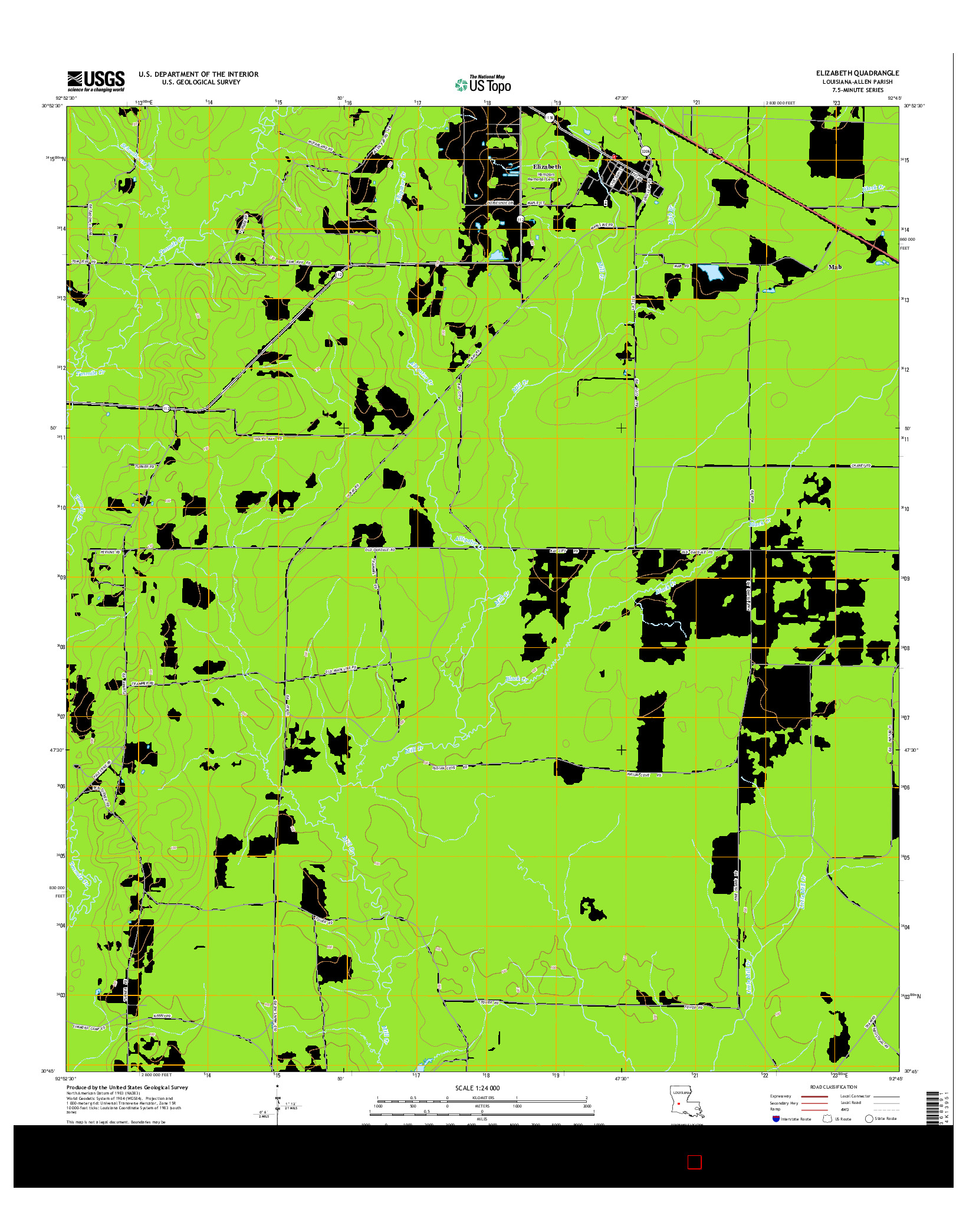 USGS US TOPO 7.5-MINUTE MAP FOR ELIZABETH, LA 2015