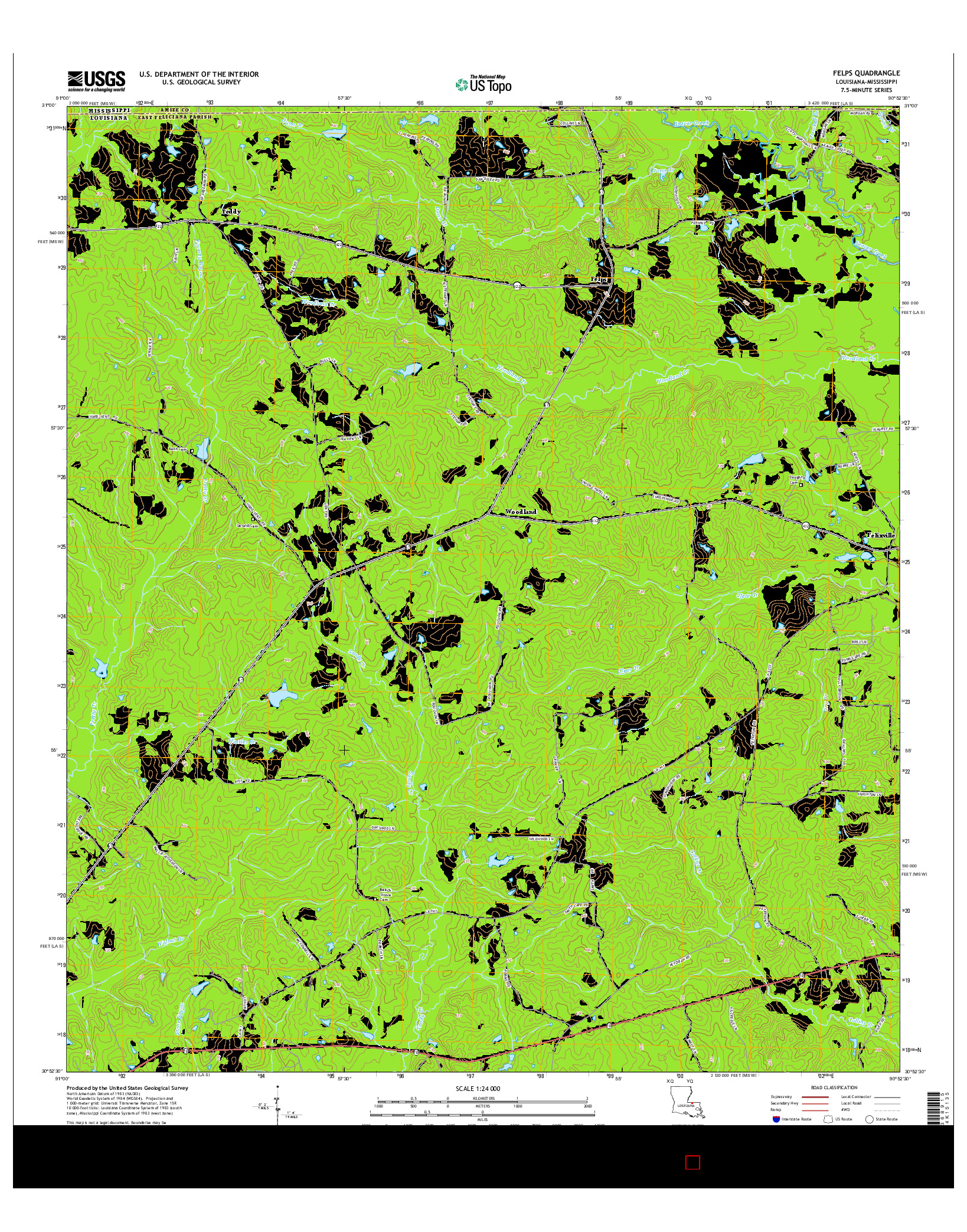 USGS US TOPO 7.5-MINUTE MAP FOR FELPS, LA-MS 2015