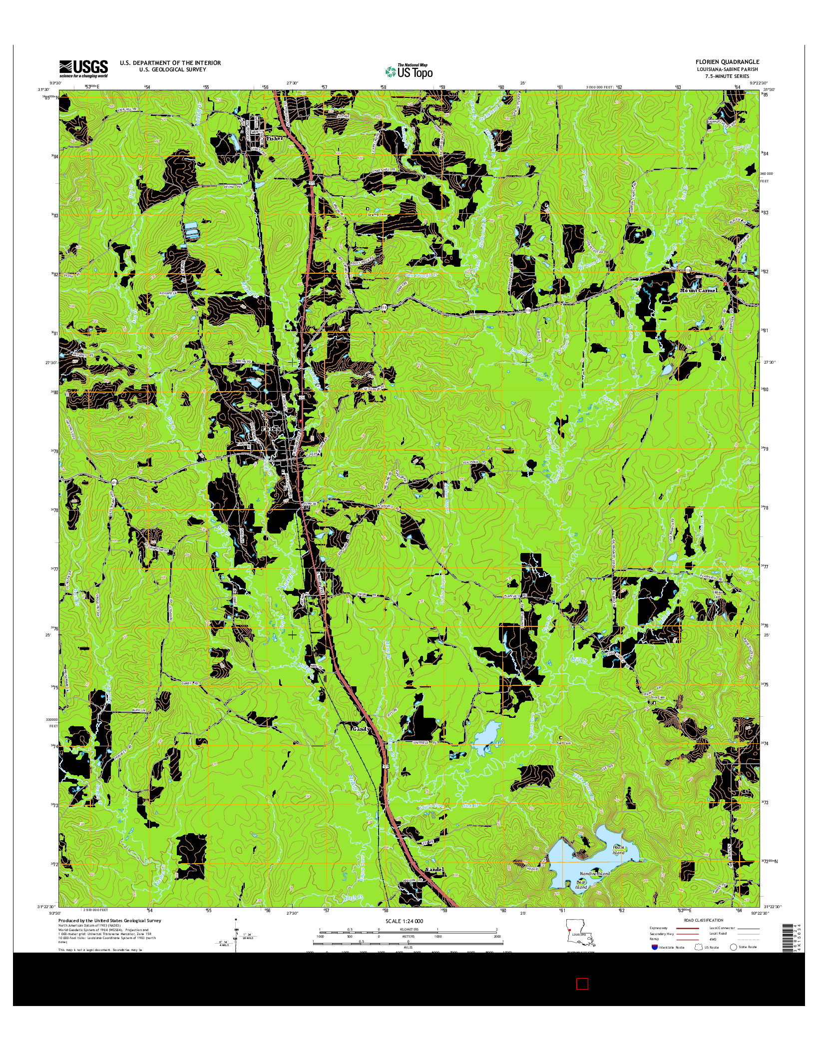 USGS US TOPO 7.5-MINUTE MAP FOR FLORIEN, LA 2015