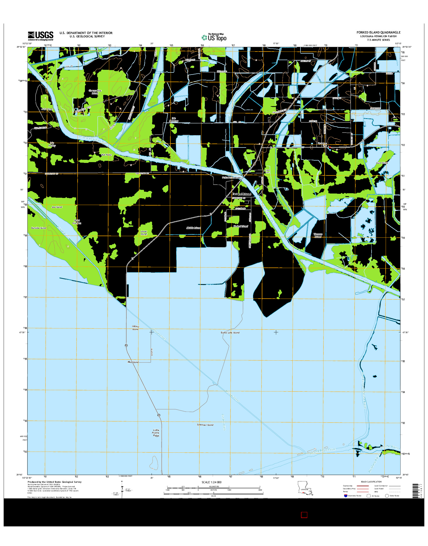 USGS US TOPO 7.5-MINUTE MAP FOR FORKED ISLAND, LA 2015