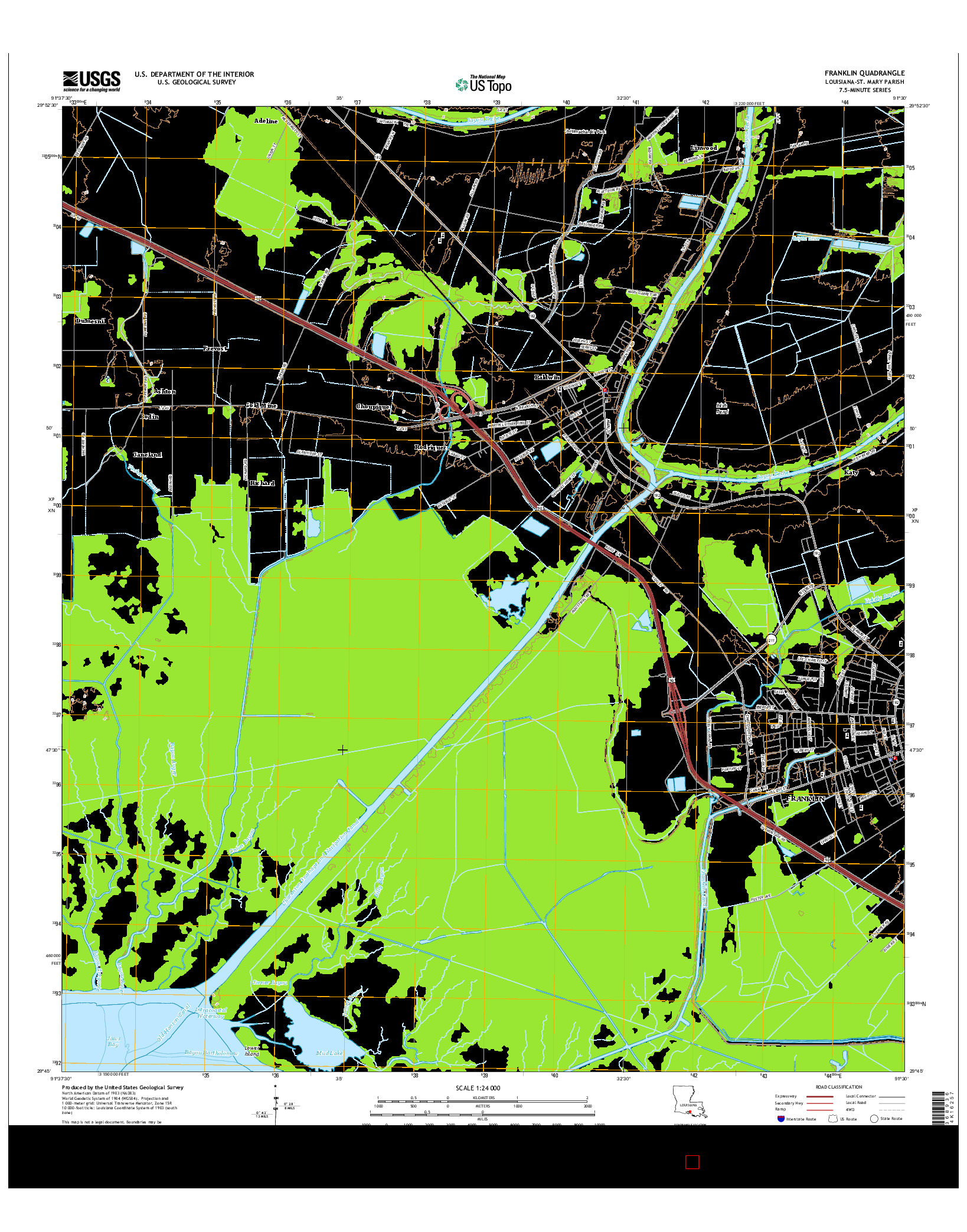 USGS US TOPO 7.5-MINUTE MAP FOR FRANKLIN, LA 2015