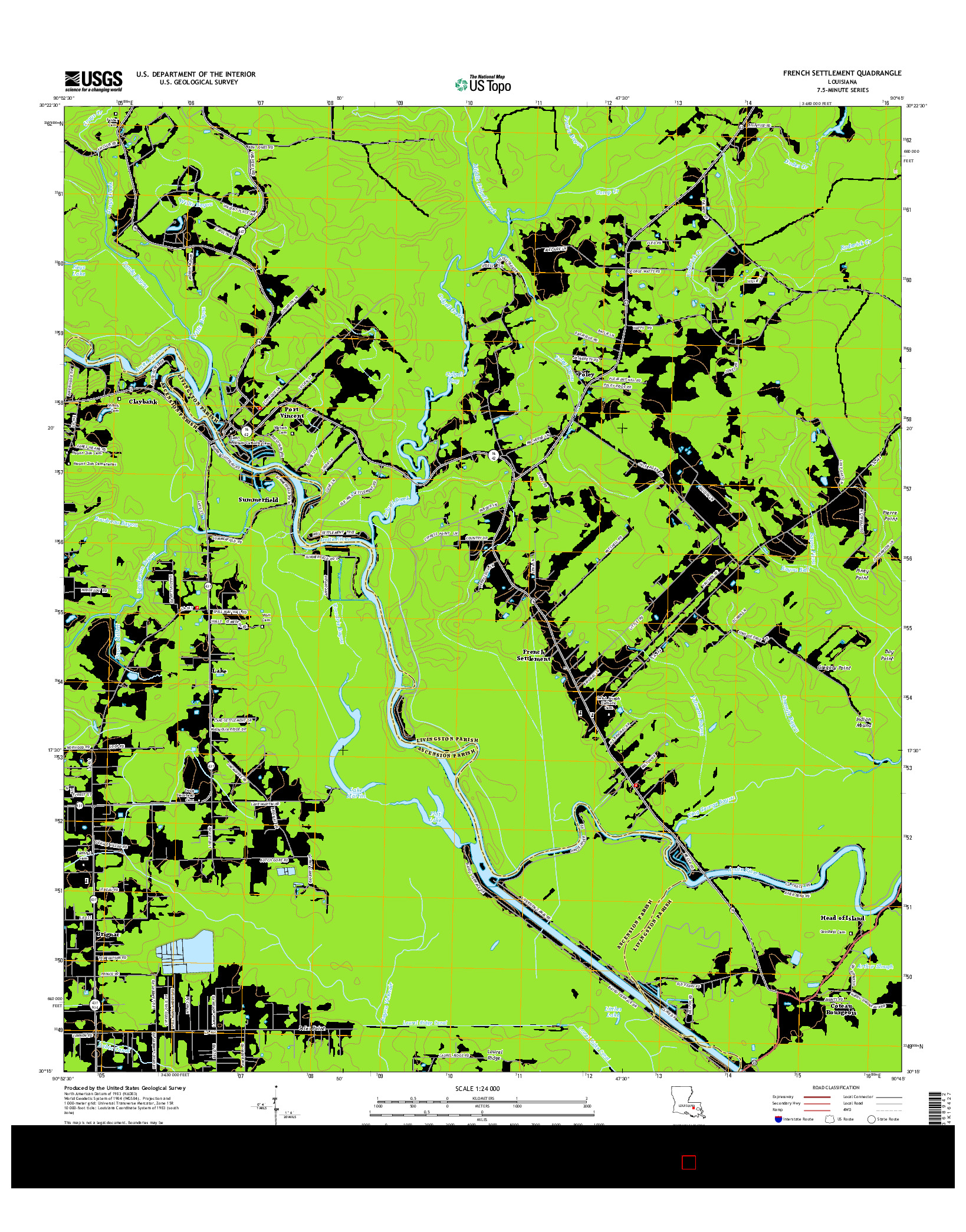 USGS US TOPO 7.5-MINUTE MAP FOR FRENCH SETTLEMENT, LA 2015