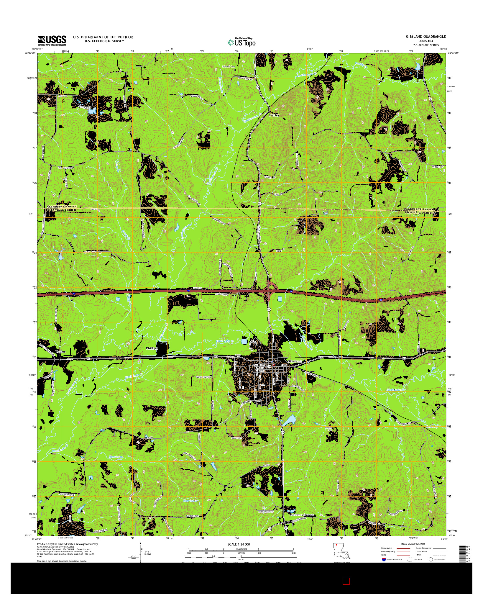 USGS US TOPO 7.5-MINUTE MAP FOR GIBSLAND, LA 2015