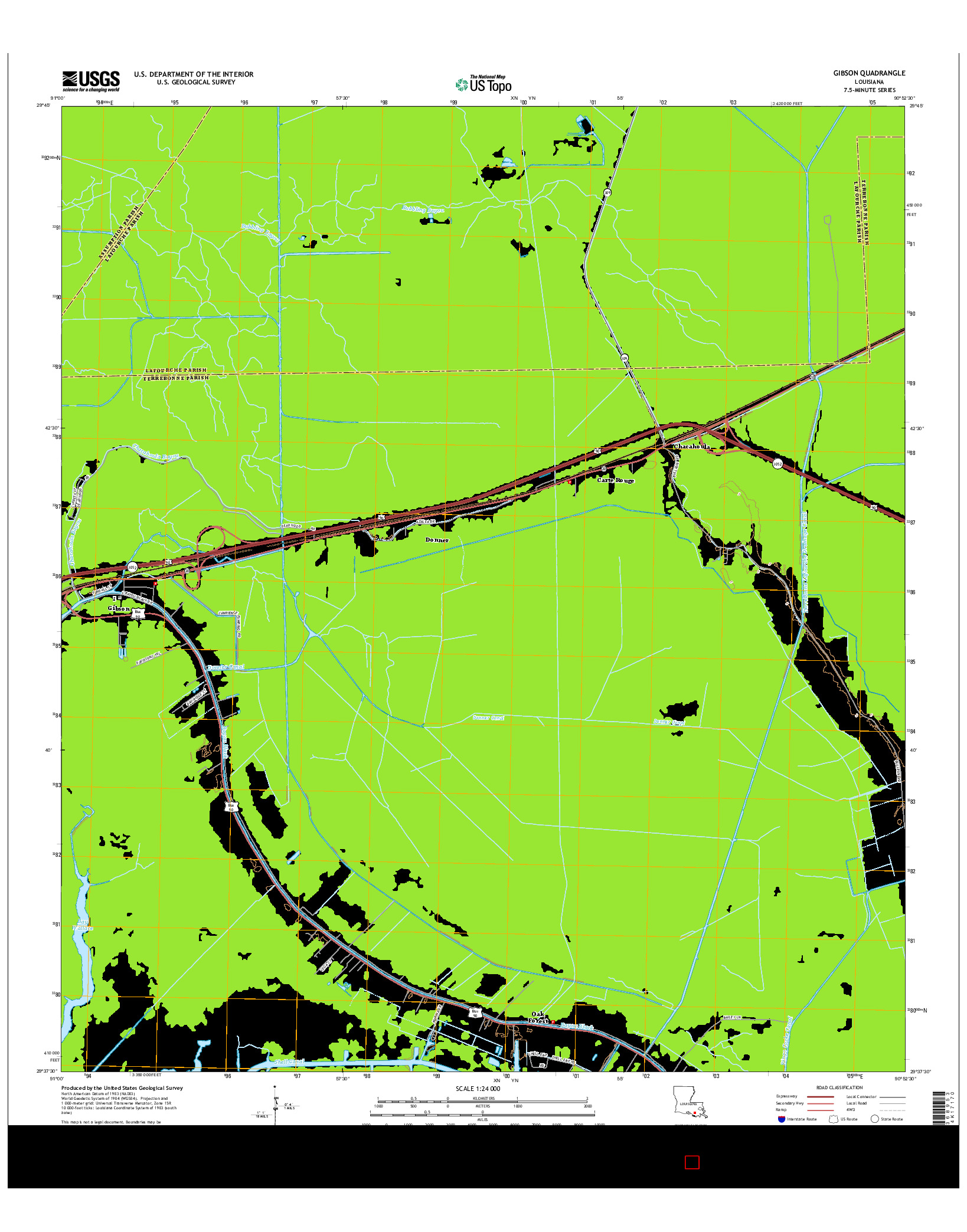 USGS US TOPO 7.5-MINUTE MAP FOR GIBSON, LA 2015