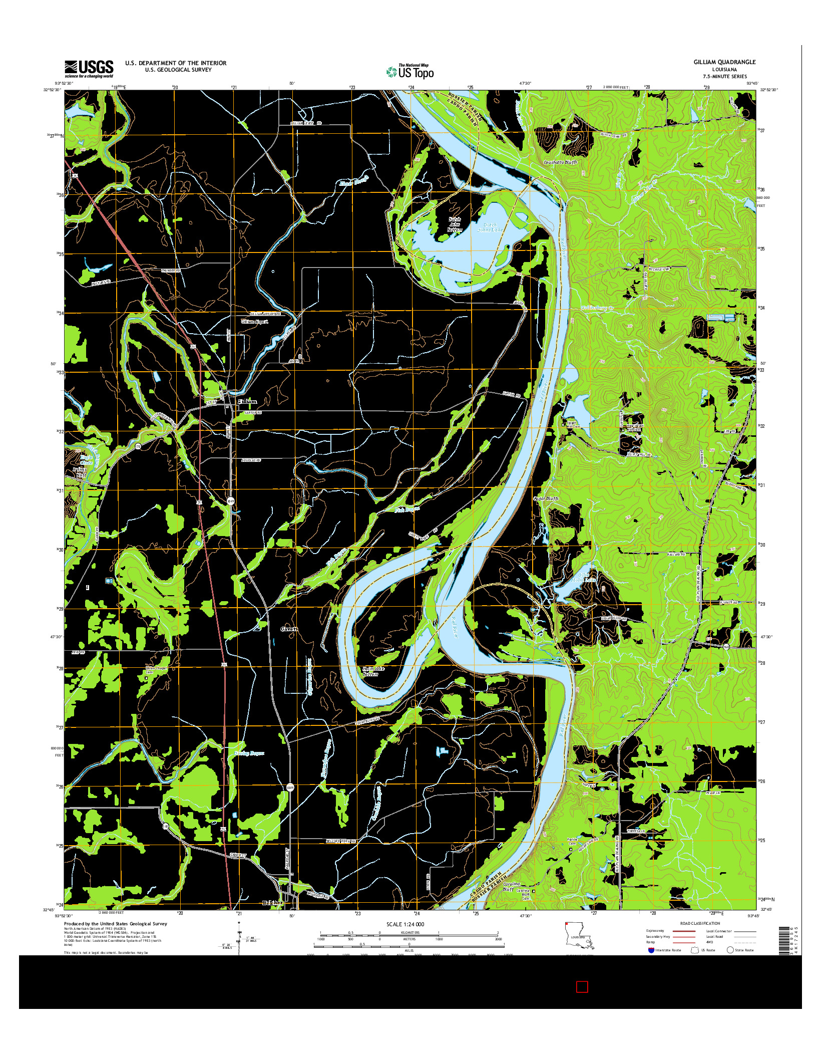 USGS US TOPO 7.5-MINUTE MAP FOR GILLIAM, LA 2015