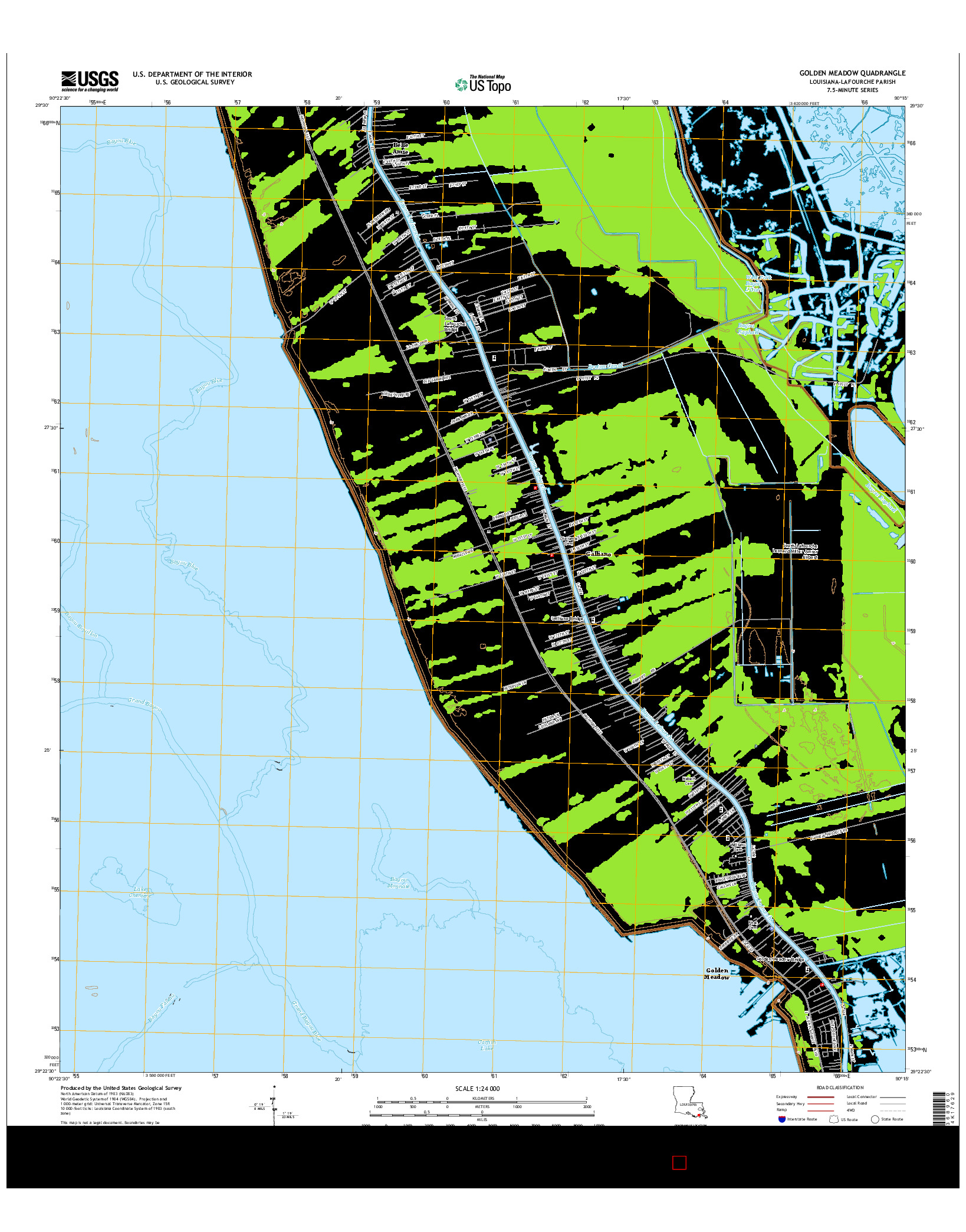 USGS US TOPO 7.5-MINUTE MAP FOR GOLDEN MEADOW, LA 2015