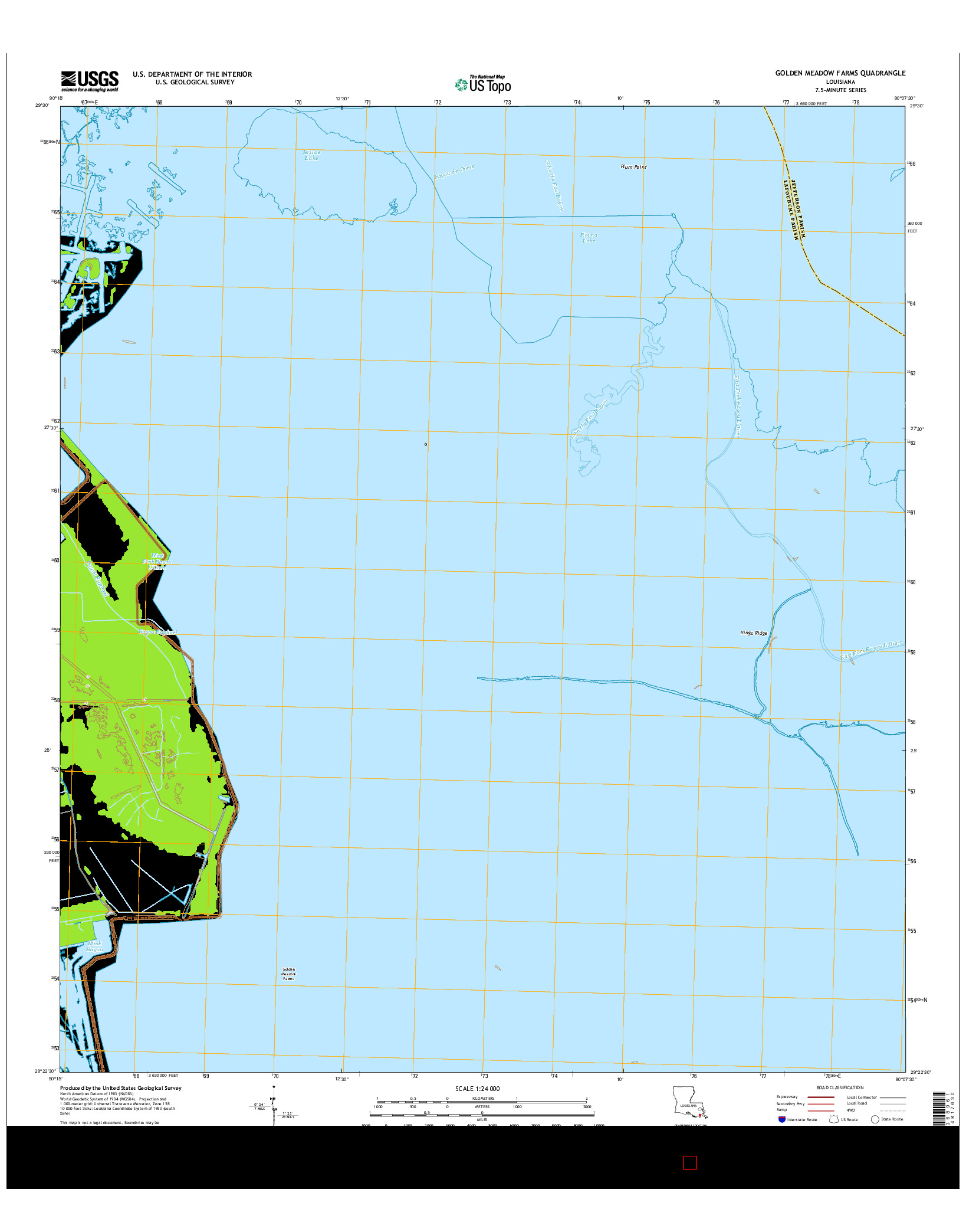USGS US TOPO 7.5-MINUTE MAP FOR GOLDEN MEADOW FARMS, LA 2015