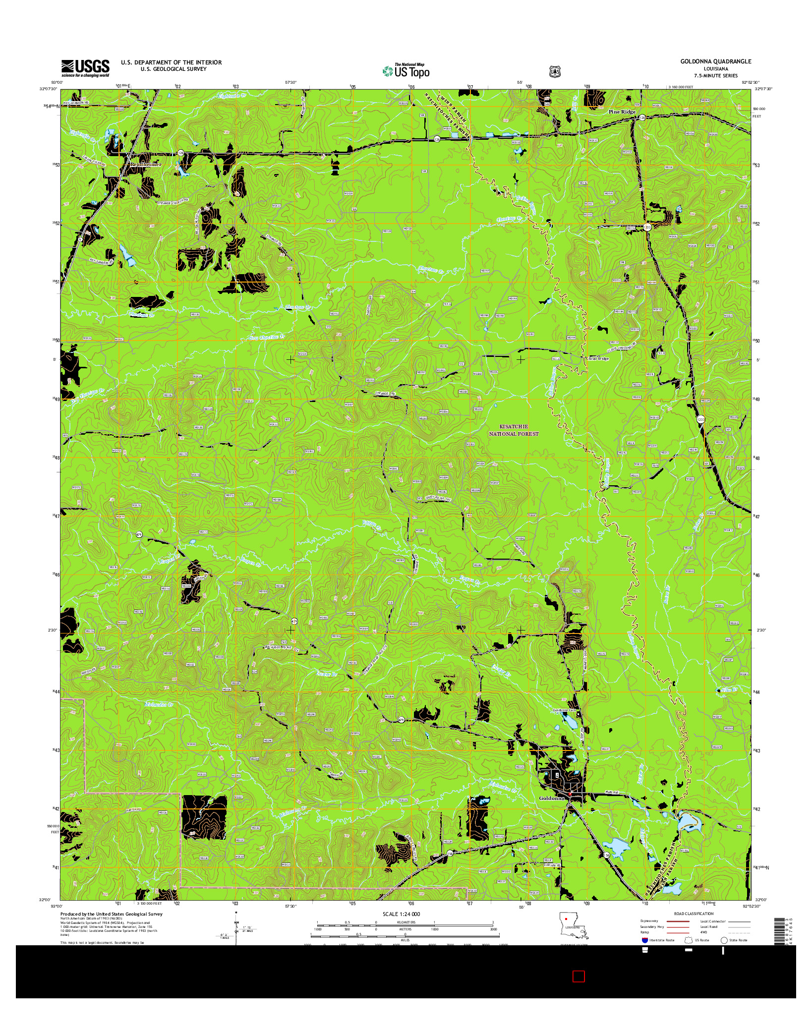 USGS US TOPO 7.5-MINUTE MAP FOR GOLDONNA, LA 2015