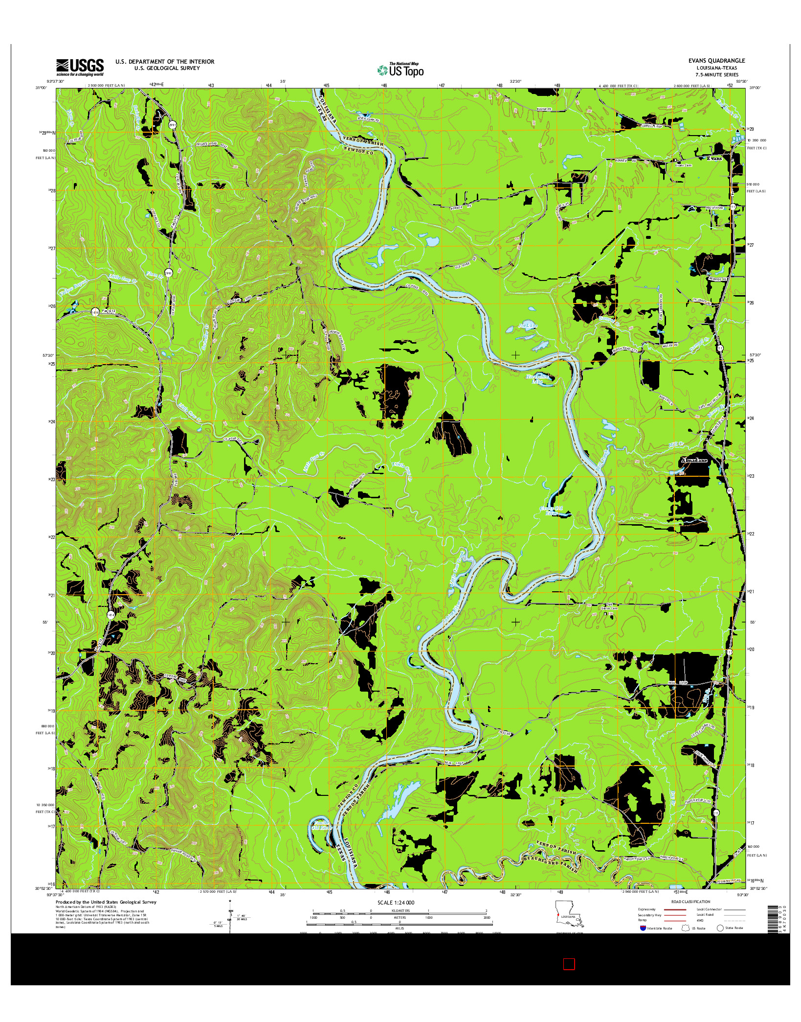 USGS US TOPO 7.5-MINUTE MAP FOR EVANS, LA-TX 2015