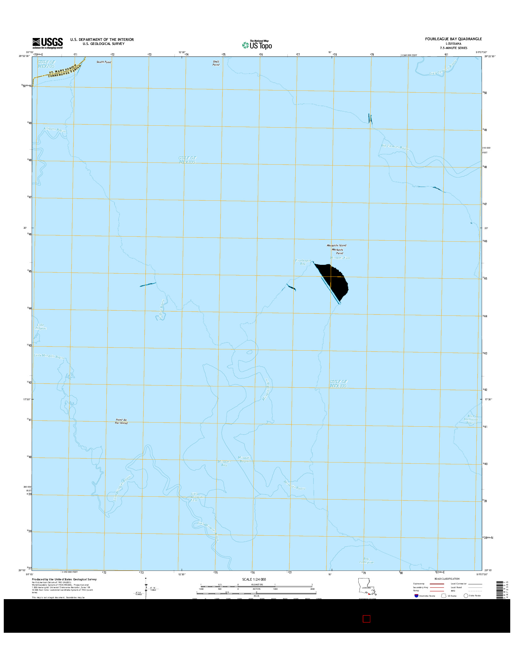 USGS US TOPO 7.5-MINUTE MAP FOR FOURLEAGUE BAY, LA 2015