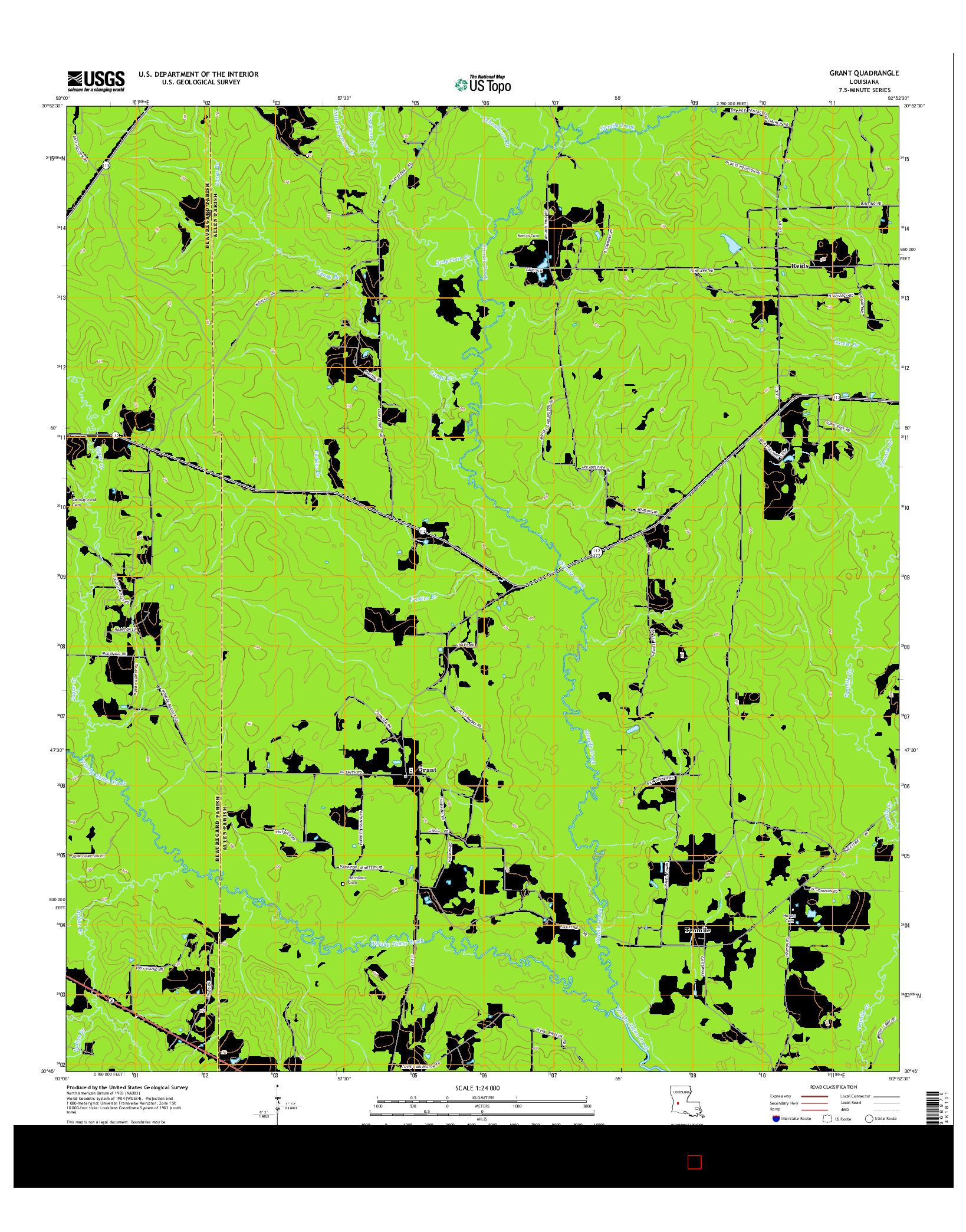 USGS US TOPO 7.5-MINUTE MAP FOR GRANT, LA 2015