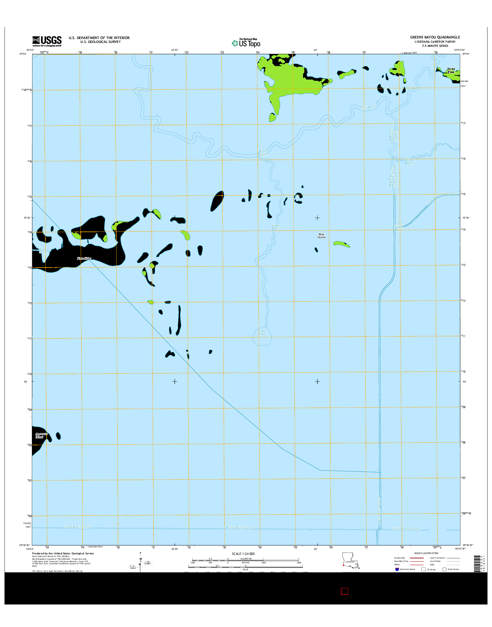 USGS US TOPO 7.5-MINUTE MAP FOR GREENS BAYOU, LA 2015