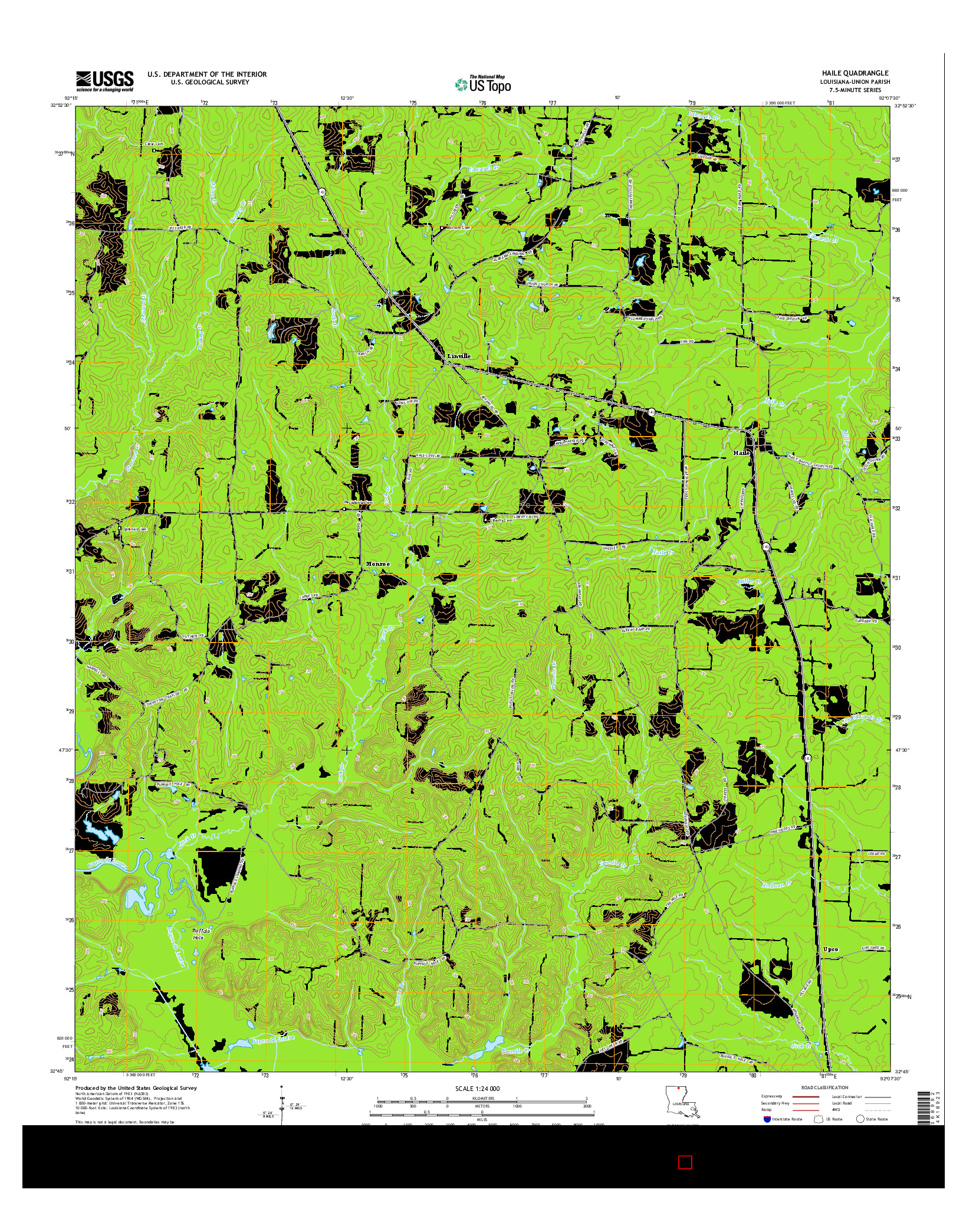 USGS US TOPO 7.5-MINUTE MAP FOR HAILE, LA 2015