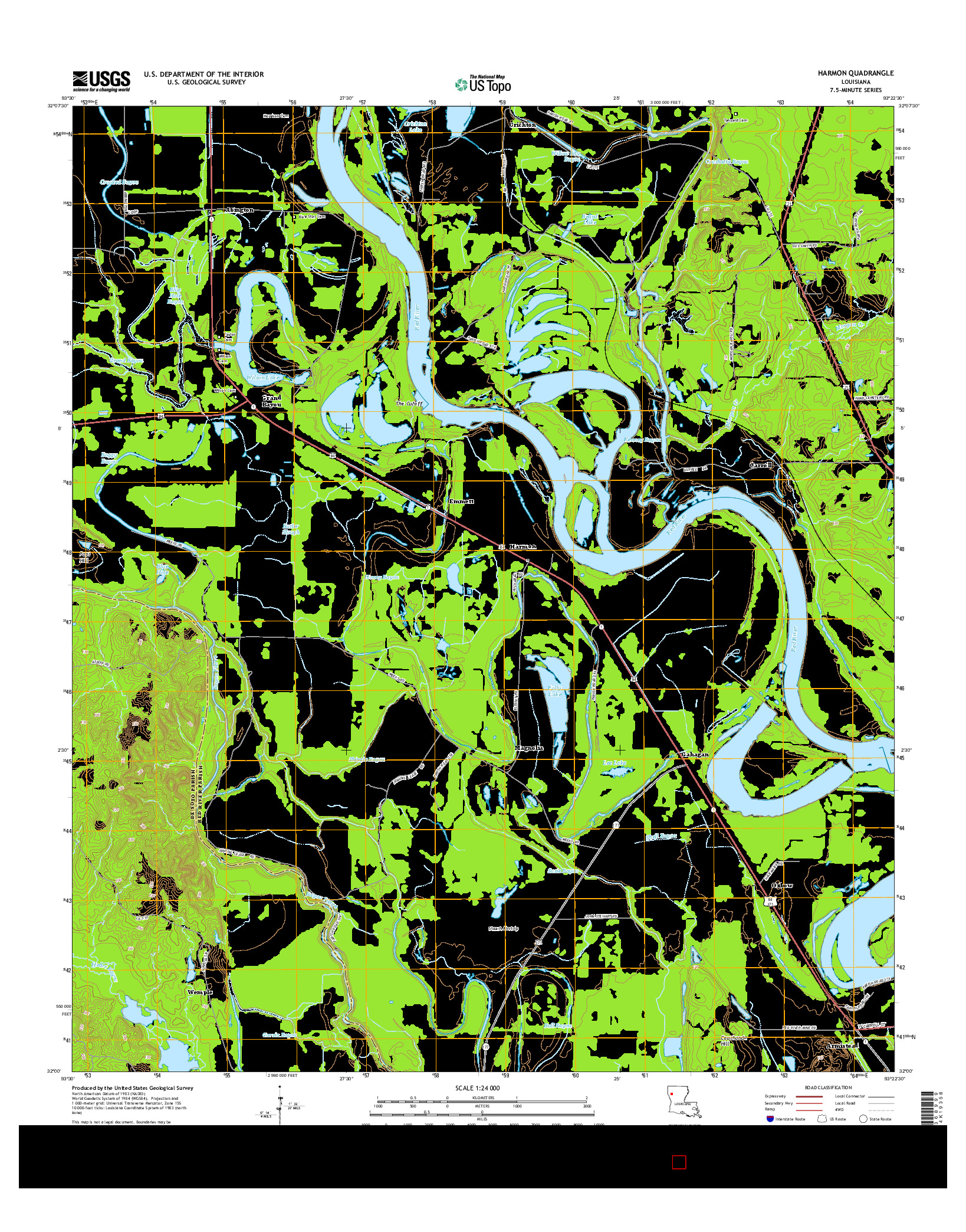 USGS US TOPO 7.5-MINUTE MAP FOR HARMON, LA 2015