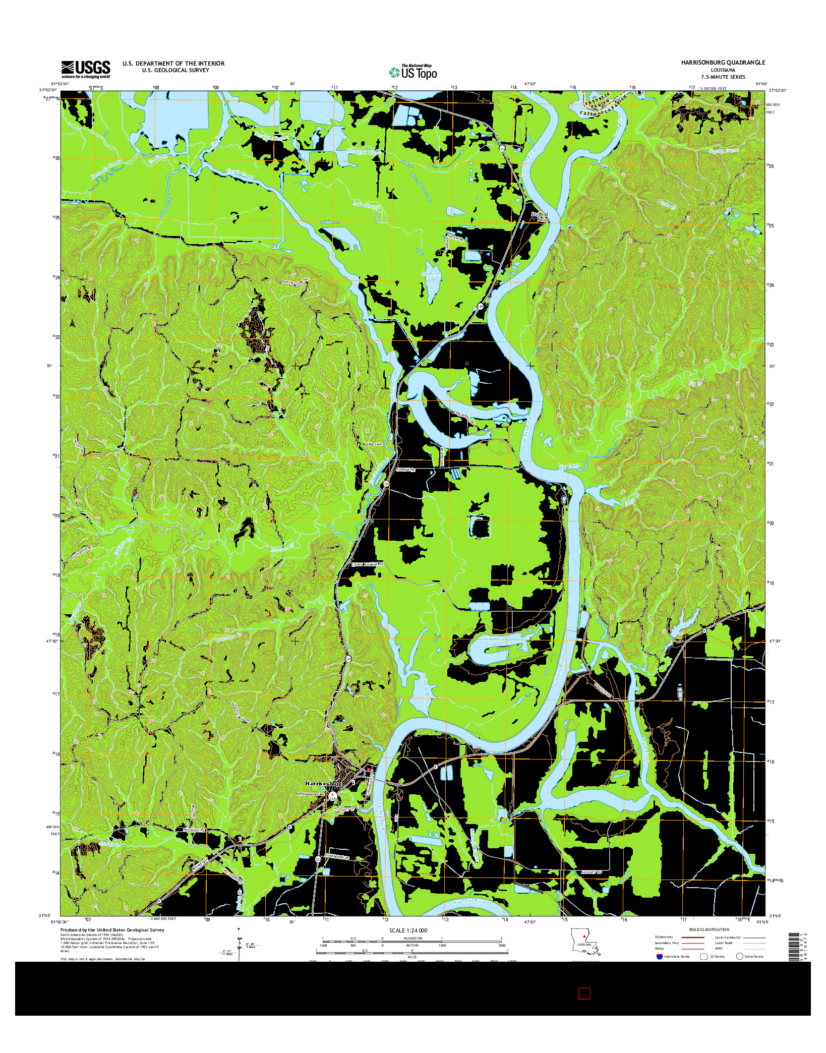 USGS US TOPO 7.5-MINUTE MAP FOR HARRISONBURG, LA 2015