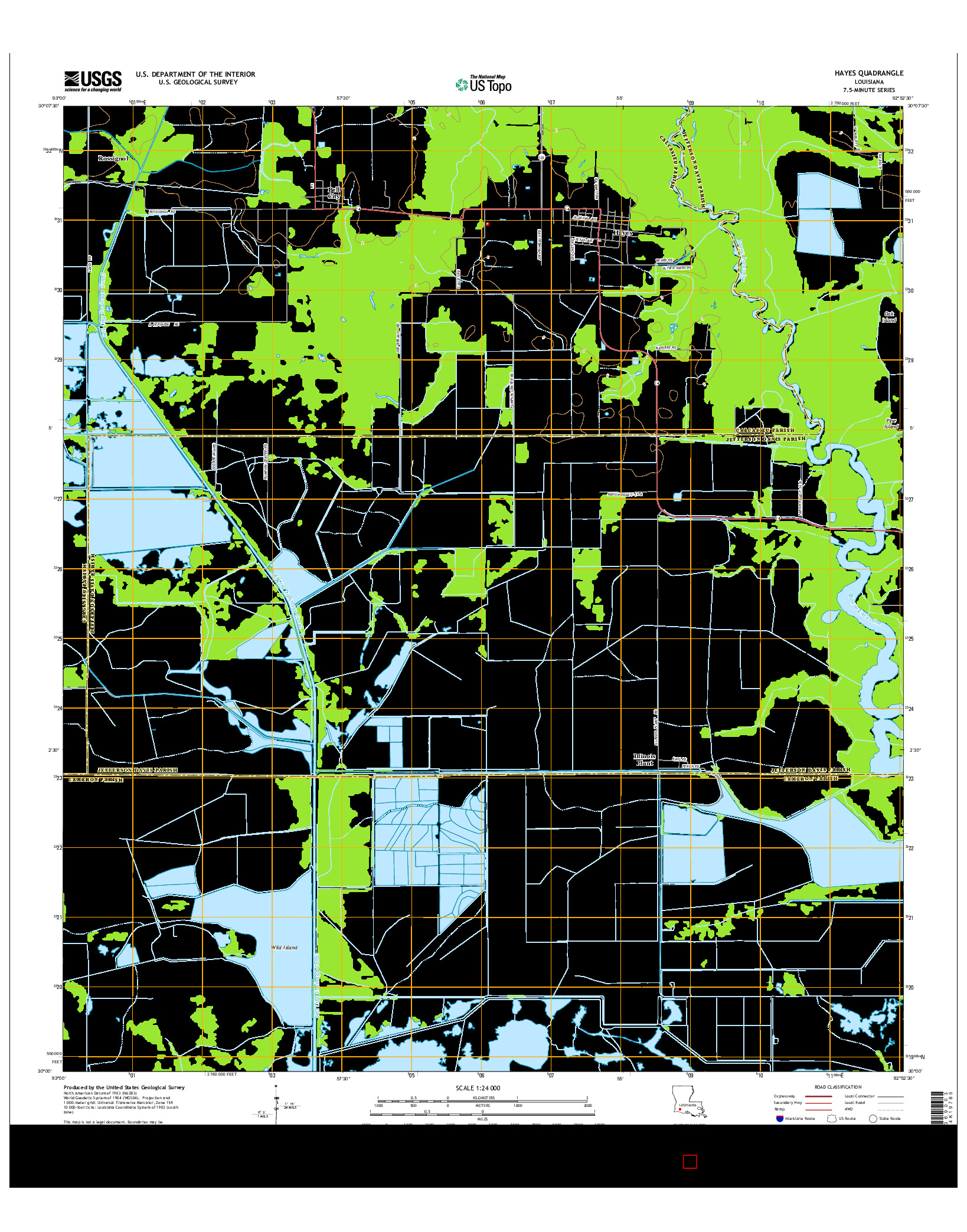 USGS US TOPO 7.5-MINUTE MAP FOR HAYES, LA 2015